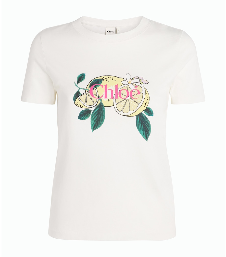 Chloé Womens Cotton Lemon Print T-Shirt White Image 1