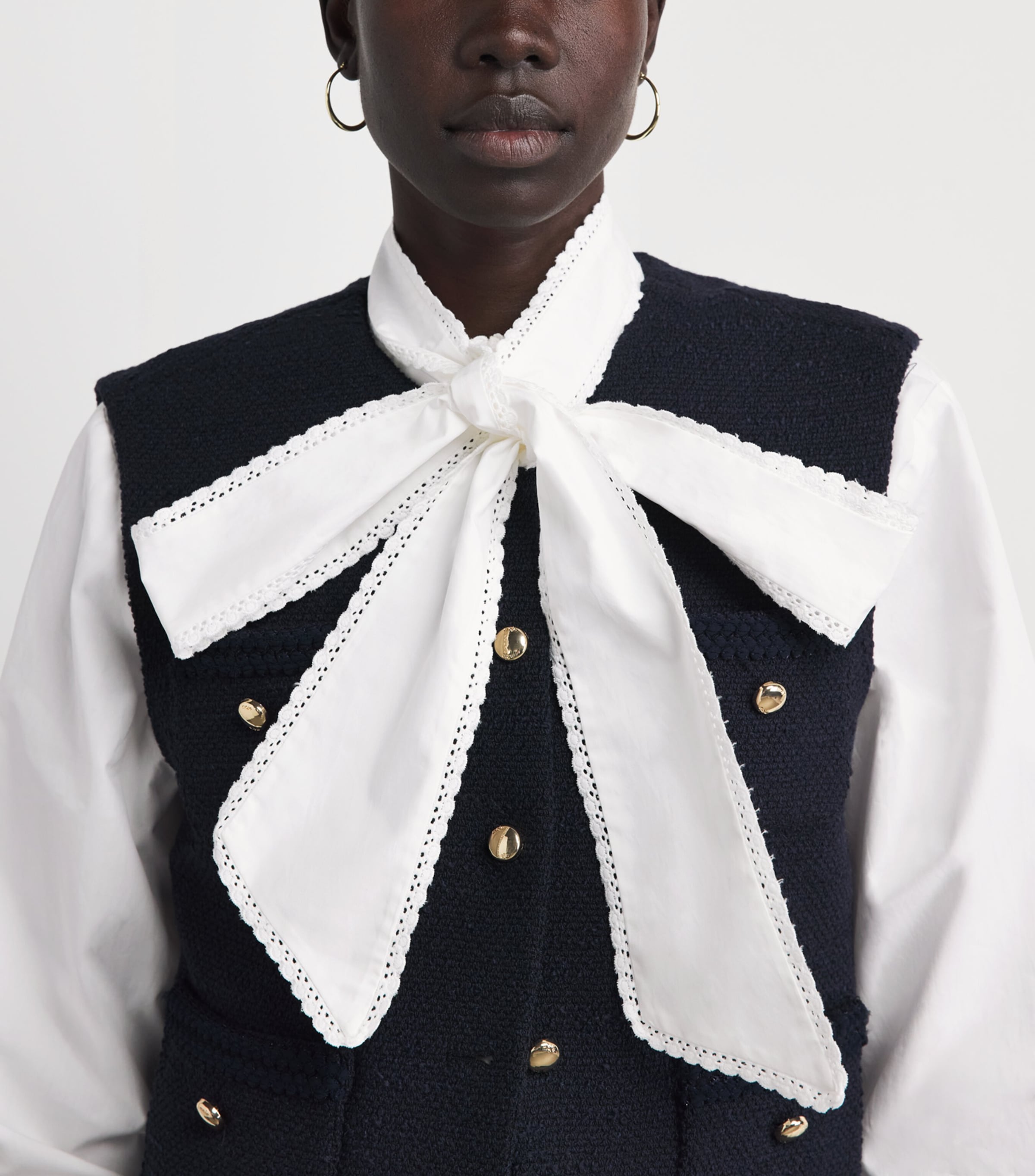 Maje Womens Cotton Pussybow Shirt White Image 3
