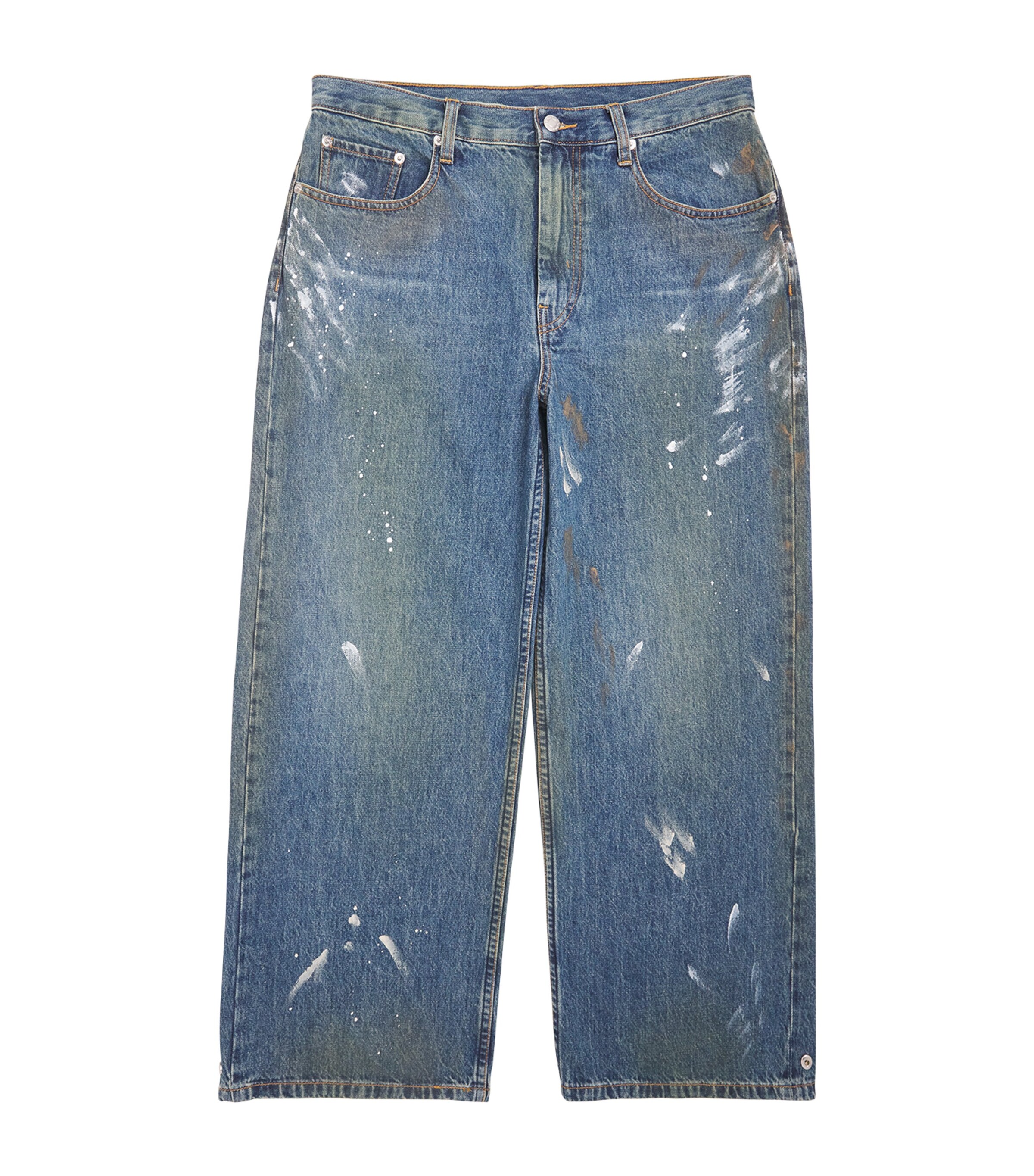 Helmut Lang Mens Ankle Snap Painted Jeans Mid Indigo Image 1