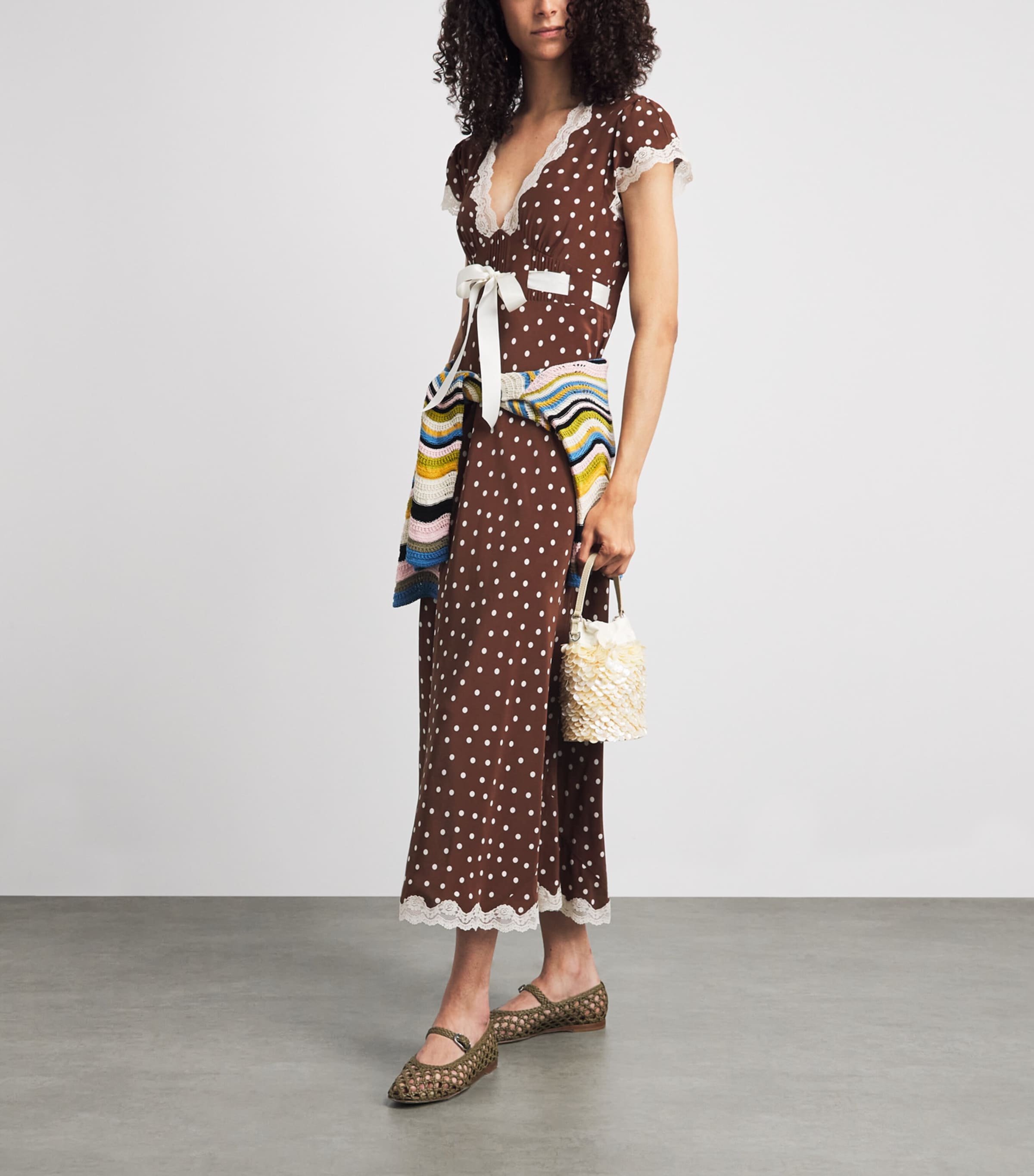 Rixo Womens Silk Polka-Dot Marlice Midi Dress Layla Dot Brown Image 2