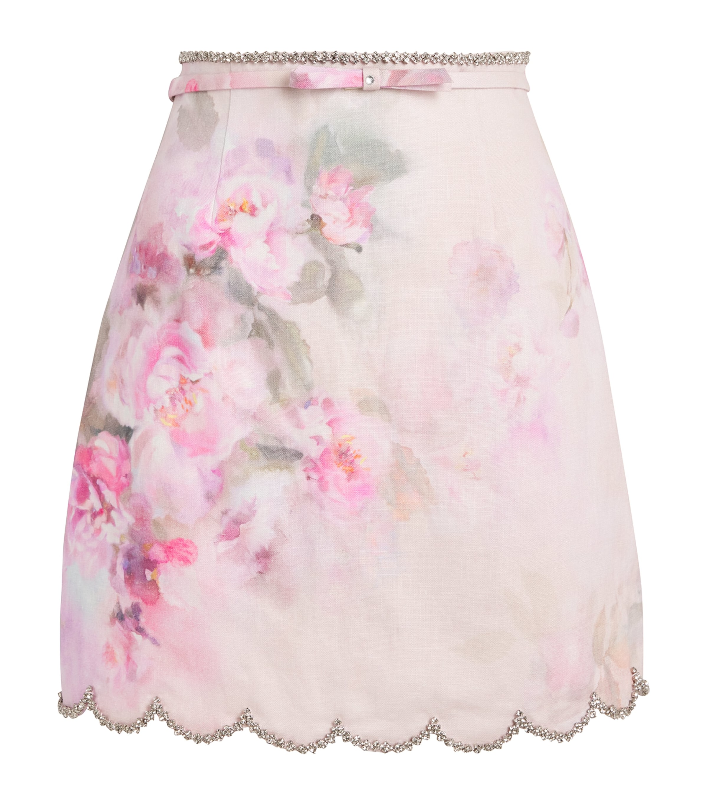 Zimmermann Womens Linen Scalloped Floral Print Mini Skirt Pifpink Floral Image 1