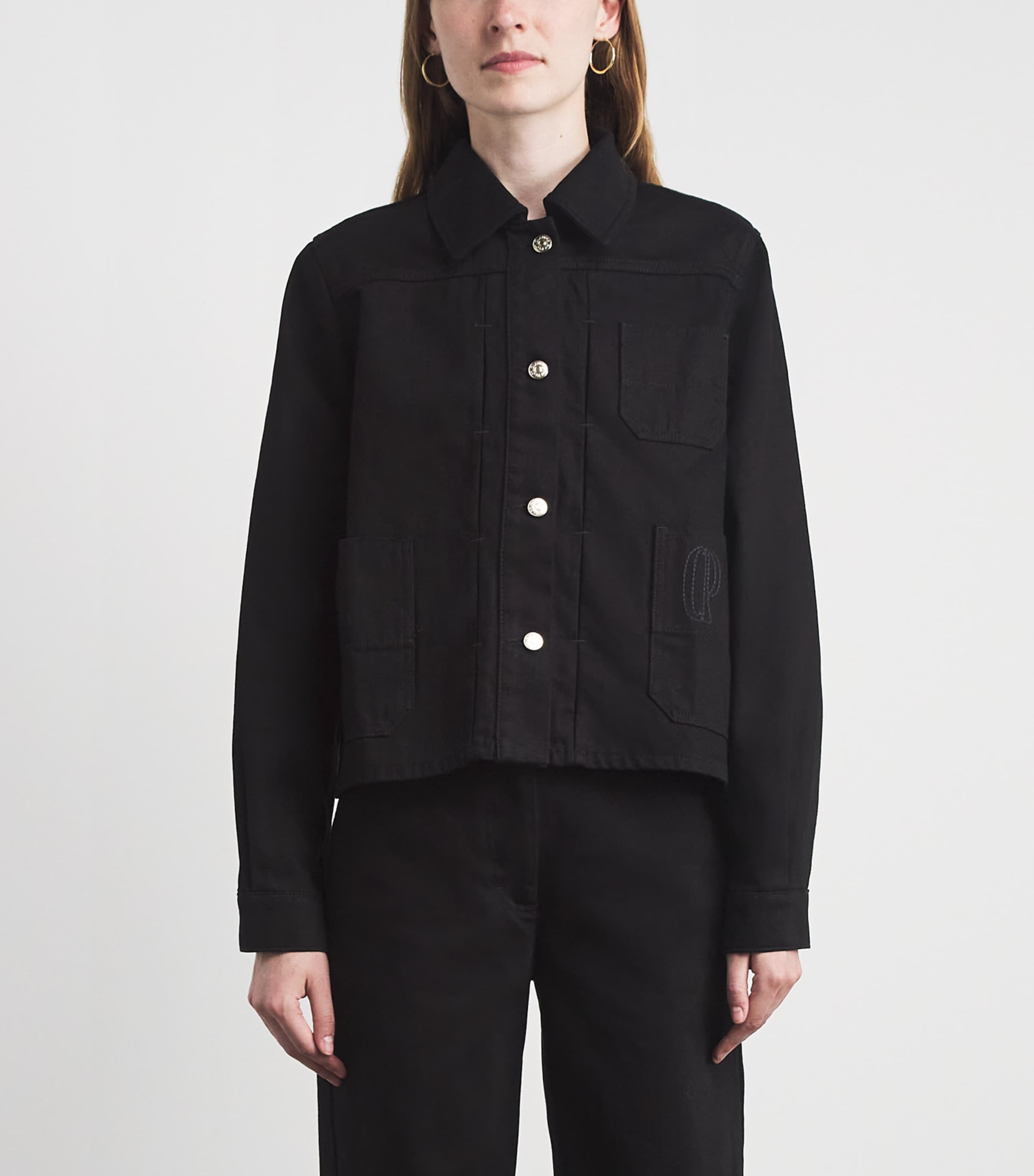 Claudie Pierlot Womens Contrast-Stitch Denim Jacket Black Denim Image 4