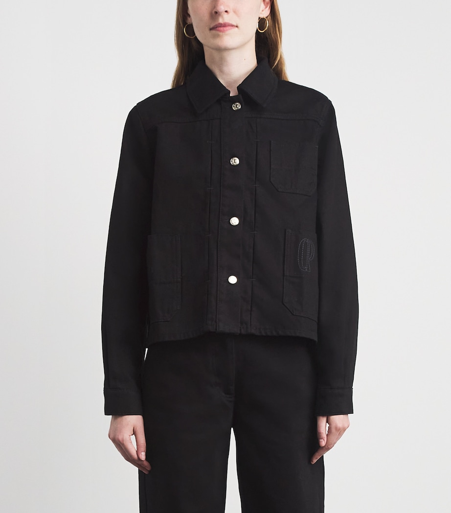Claudie Pierlot Womens Contrast-Stitch Denim Jacket Black Denim Image 4