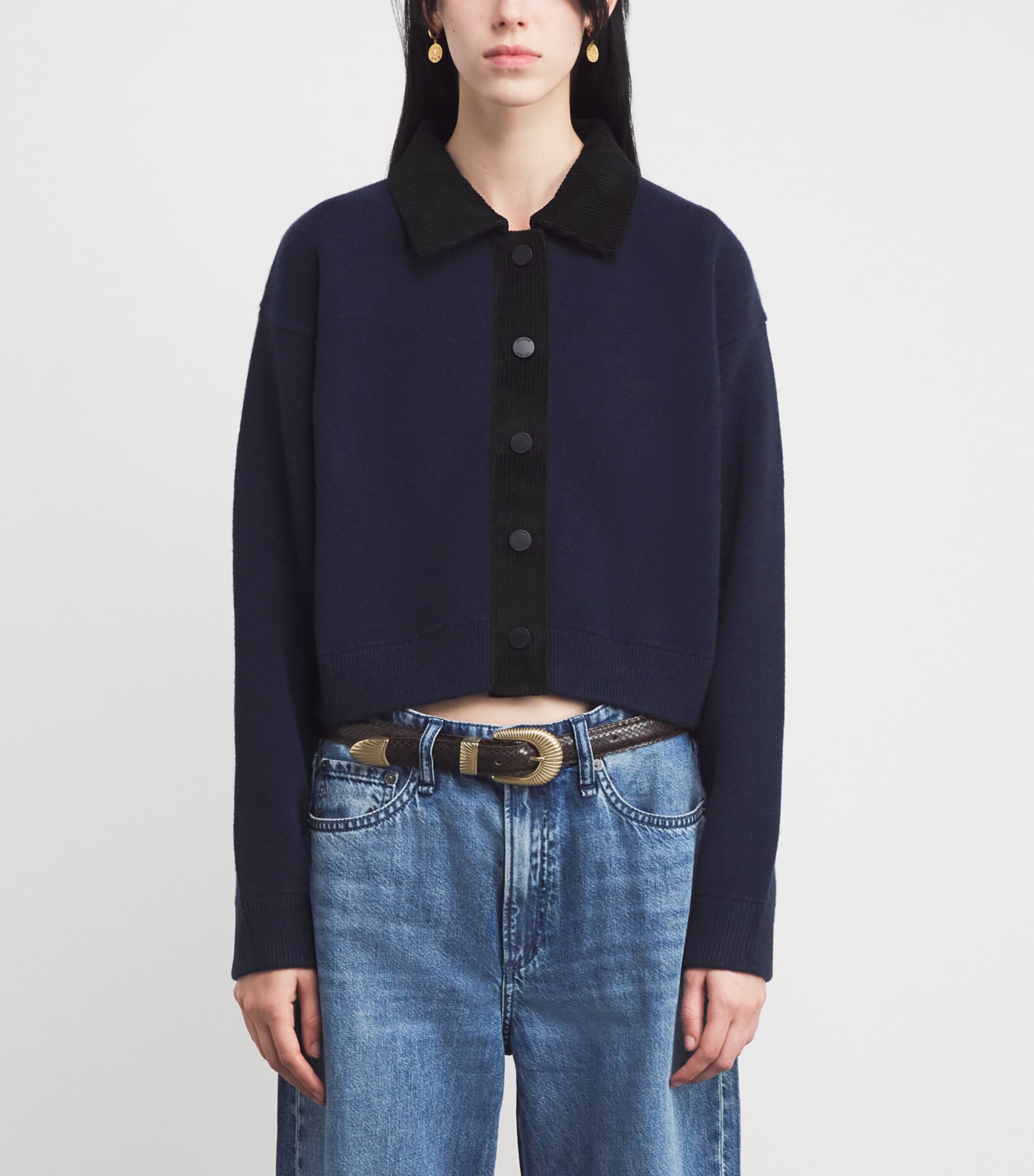 Corduroy-Collar Cardigan DUAL-COLOR Image 3