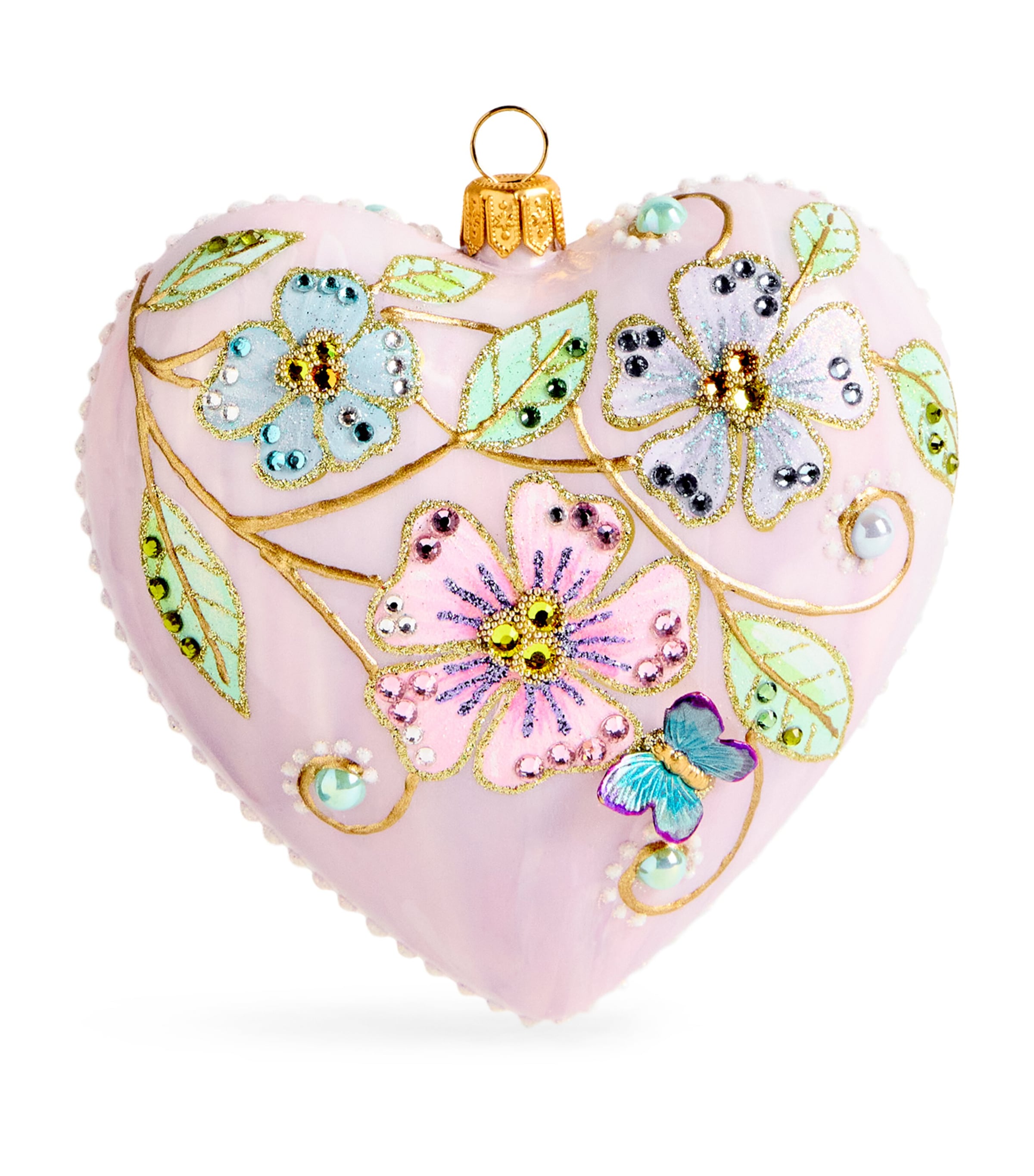 Glitterlab Floral Heart-shaped Bauble In Pink