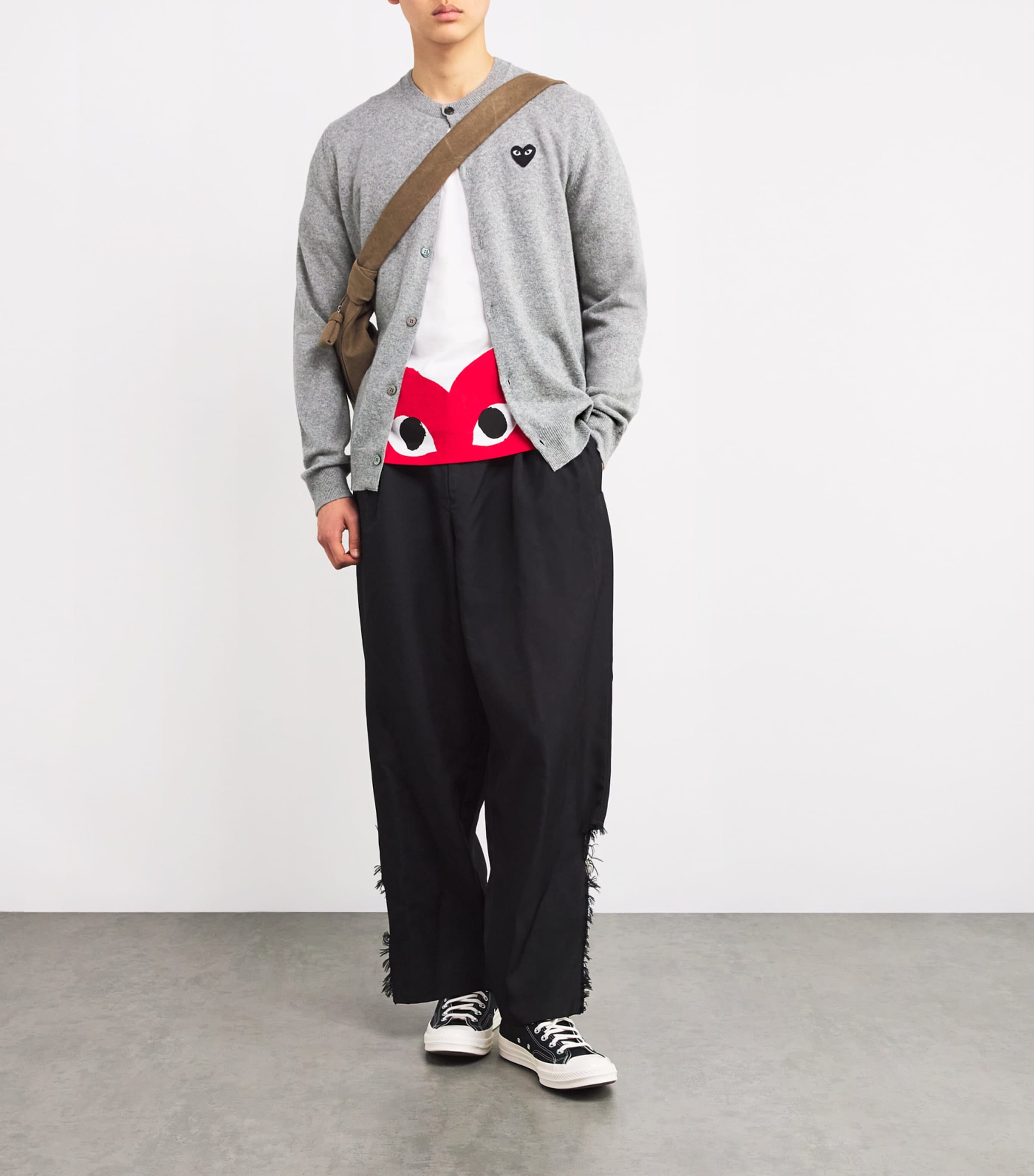 Comme Des Garçons Play Mens Wool Heart Cardigan Lt Grey Image 2