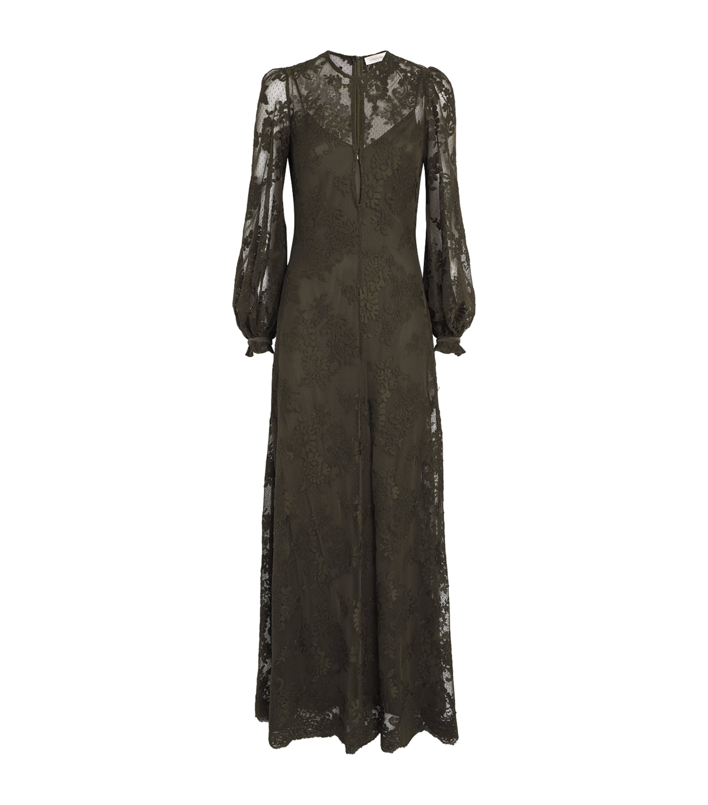 Zimmermann Memento Long Sleeve Lace Maxi Dress In Green