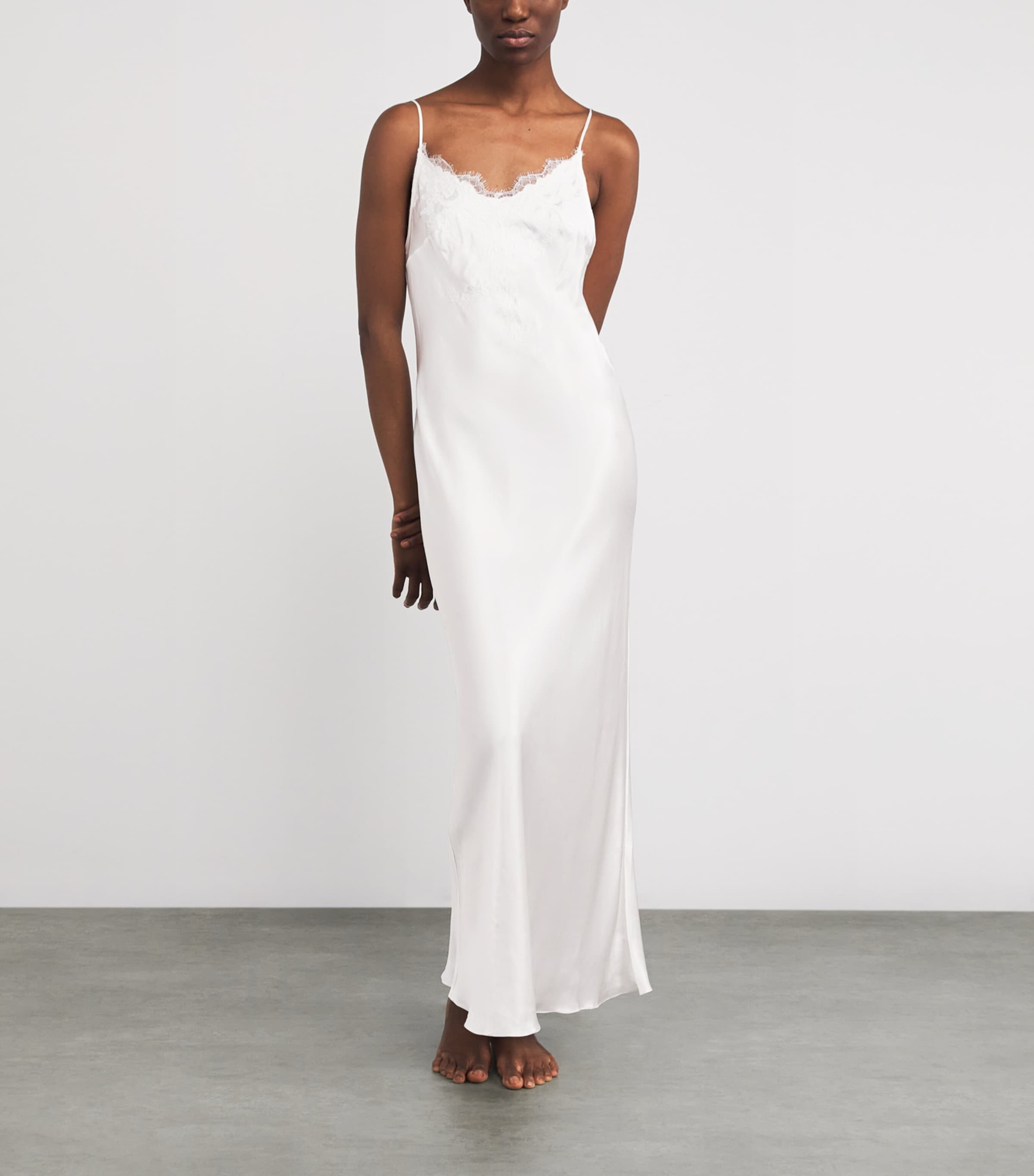 Silk Lace-Trim Maxi Slip Dress WHITE/WHITE Image 2