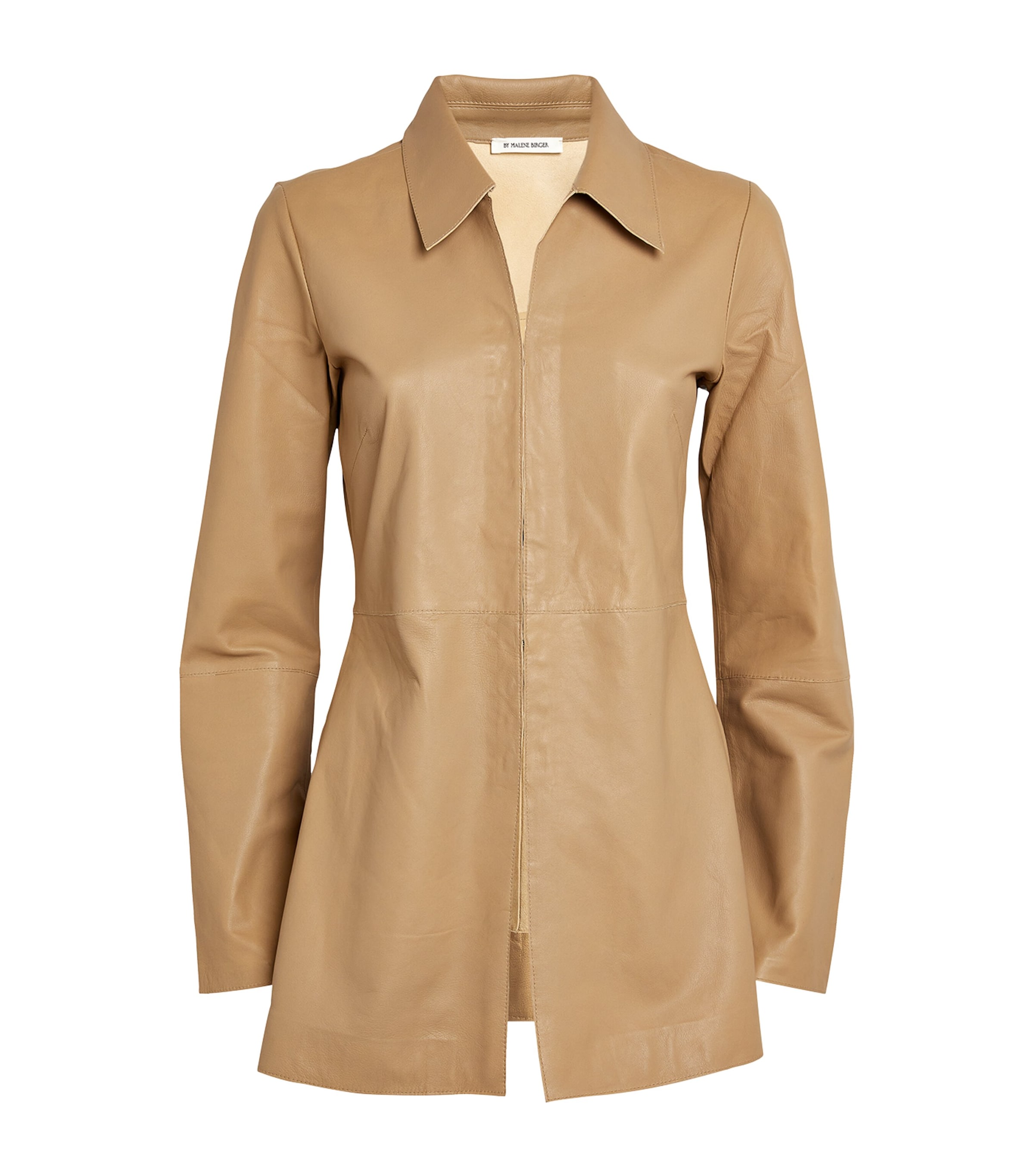 Shop By Malene Birger Leather Alleys Shirt In Beige