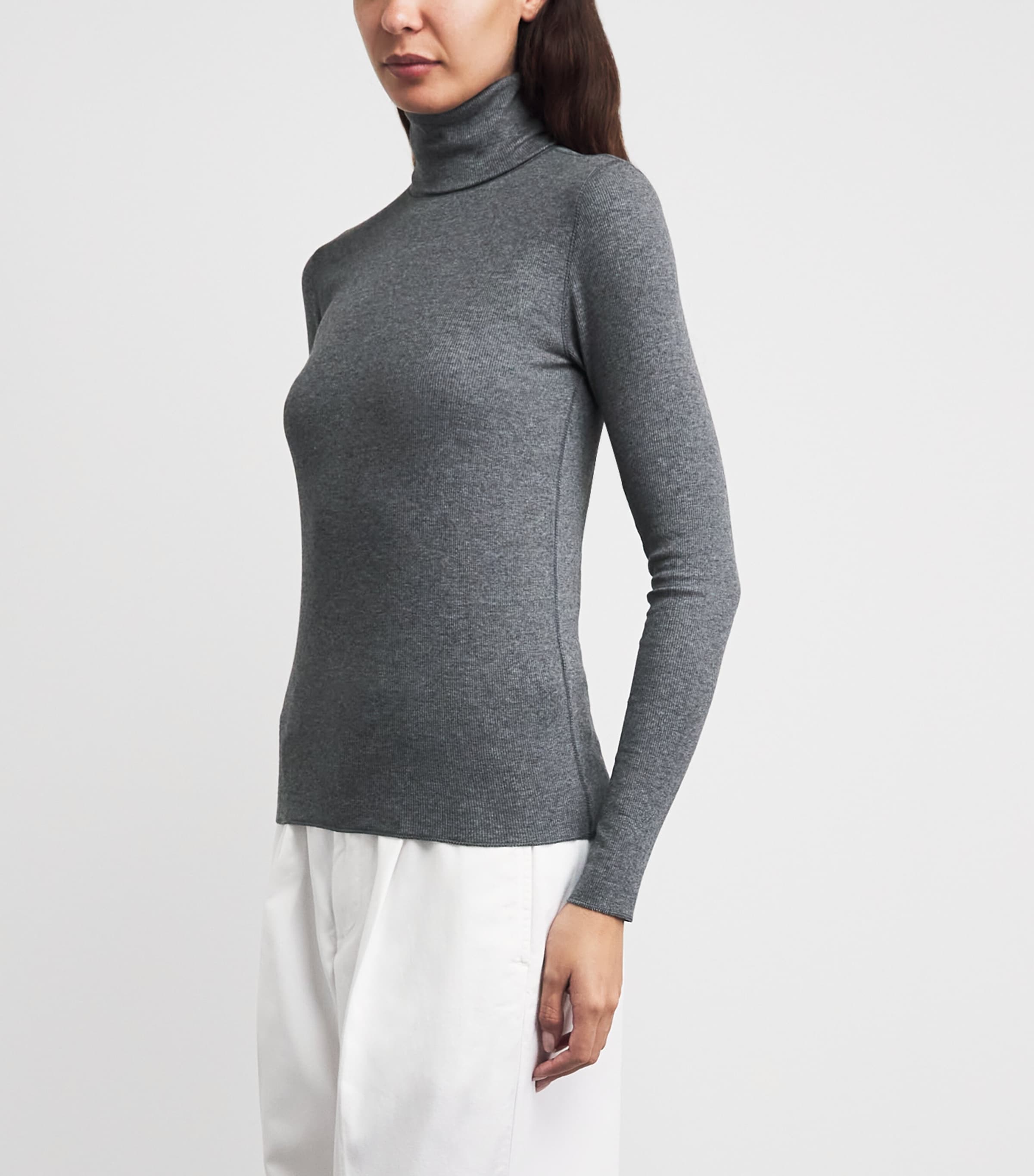 Polo Ralph Lauren Womens Slim Rollneck Sweater Med Flannel Heather Image 4