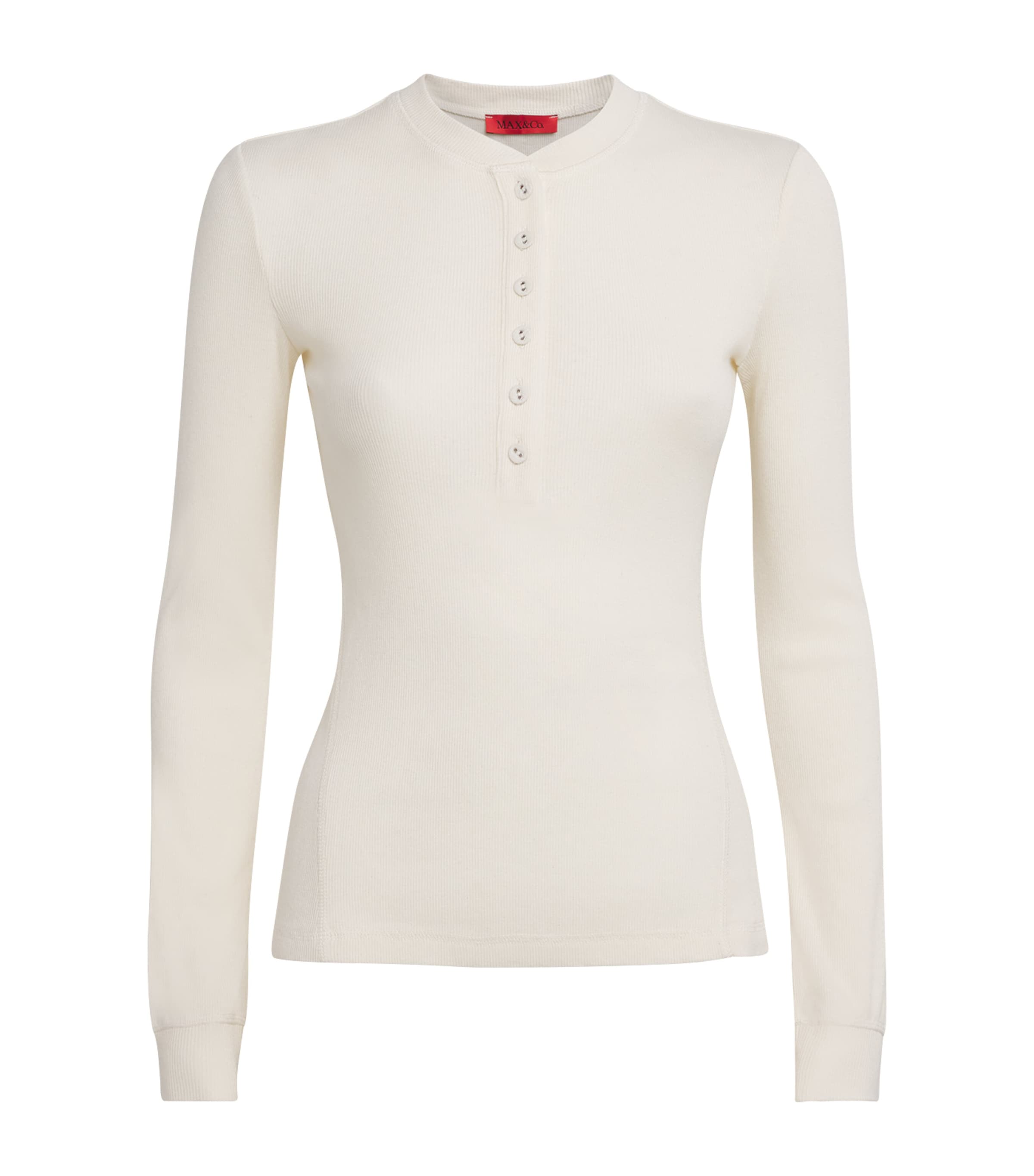 Max & Co Long-sleeve Henley Top In Neutral
