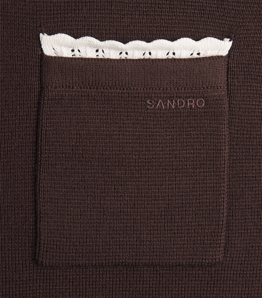 Sandro Paris Womens Lace-Detail Cardigan Brown Image 6