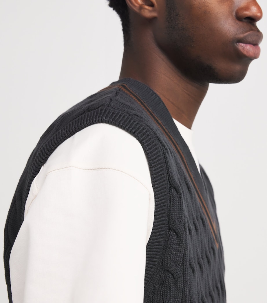 Cotton Cable-Knit Sweater Vest DKGRY Image 6