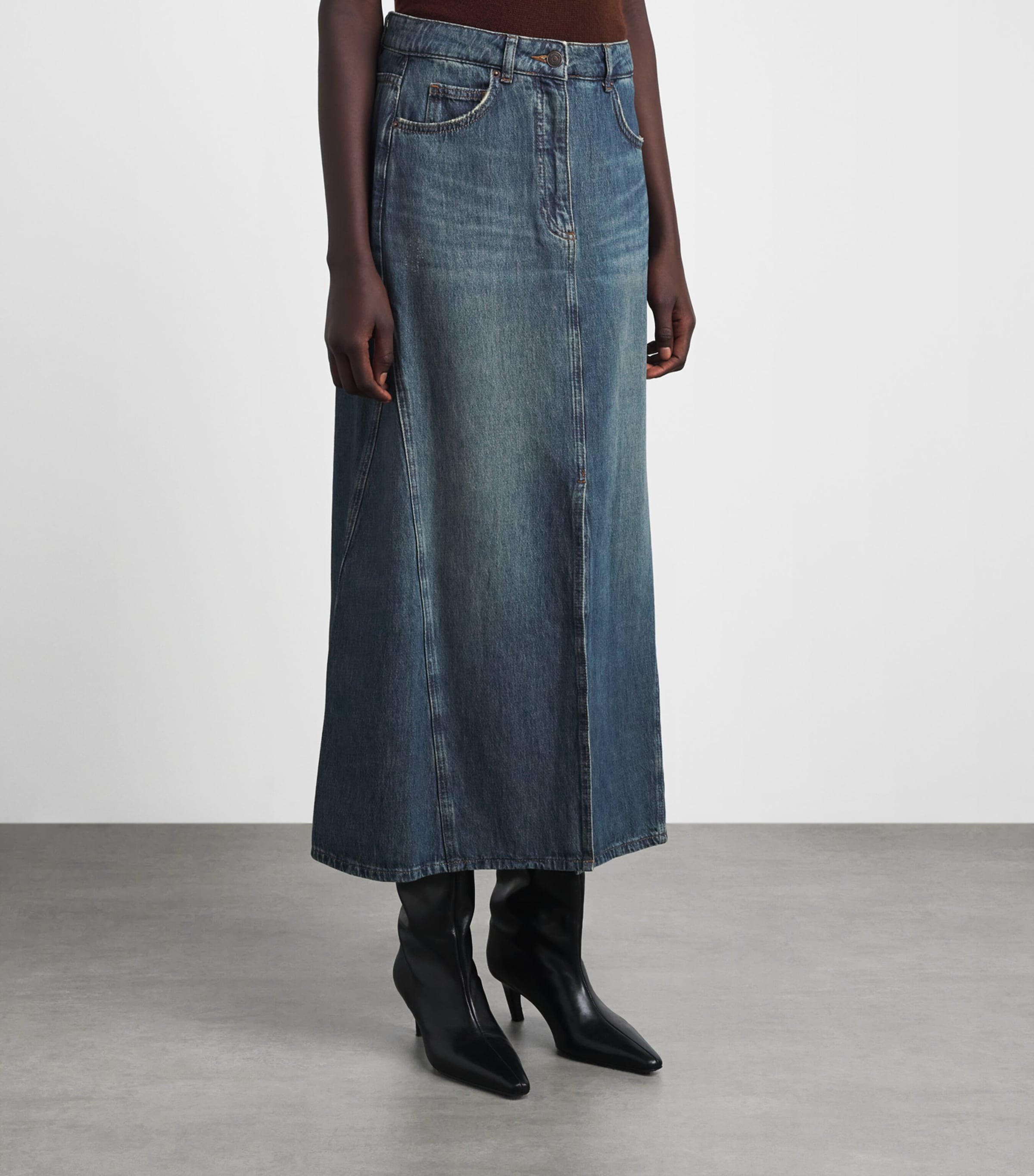 ME+EM Womens Denim A-Line Maxi Skirt Authentic Dark Wash Image 4