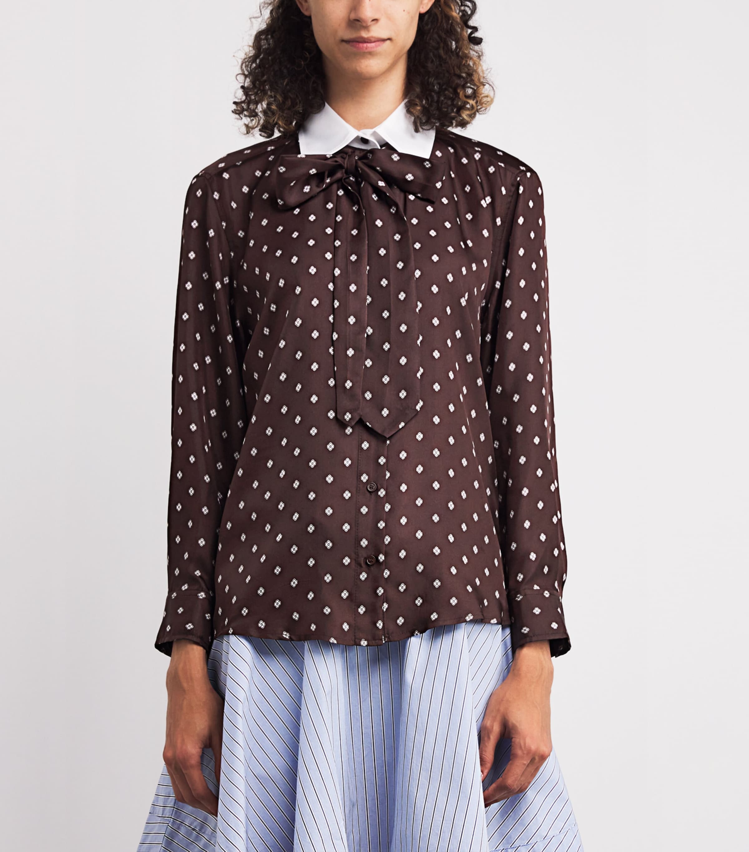 Silk Printed Tie-Detail Shirt BROWN / WHITE Image 3