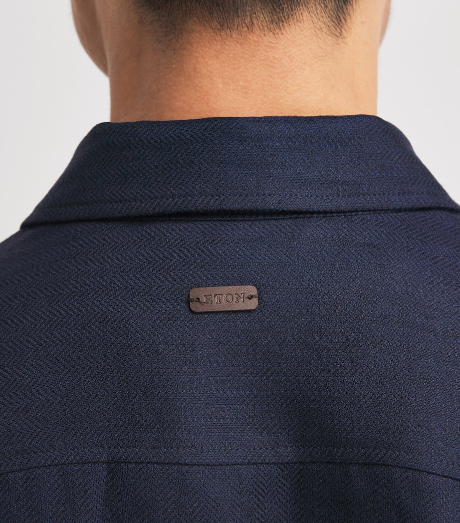 Eton Mens Linen-Blend Overshirt Navy Blue Image 3