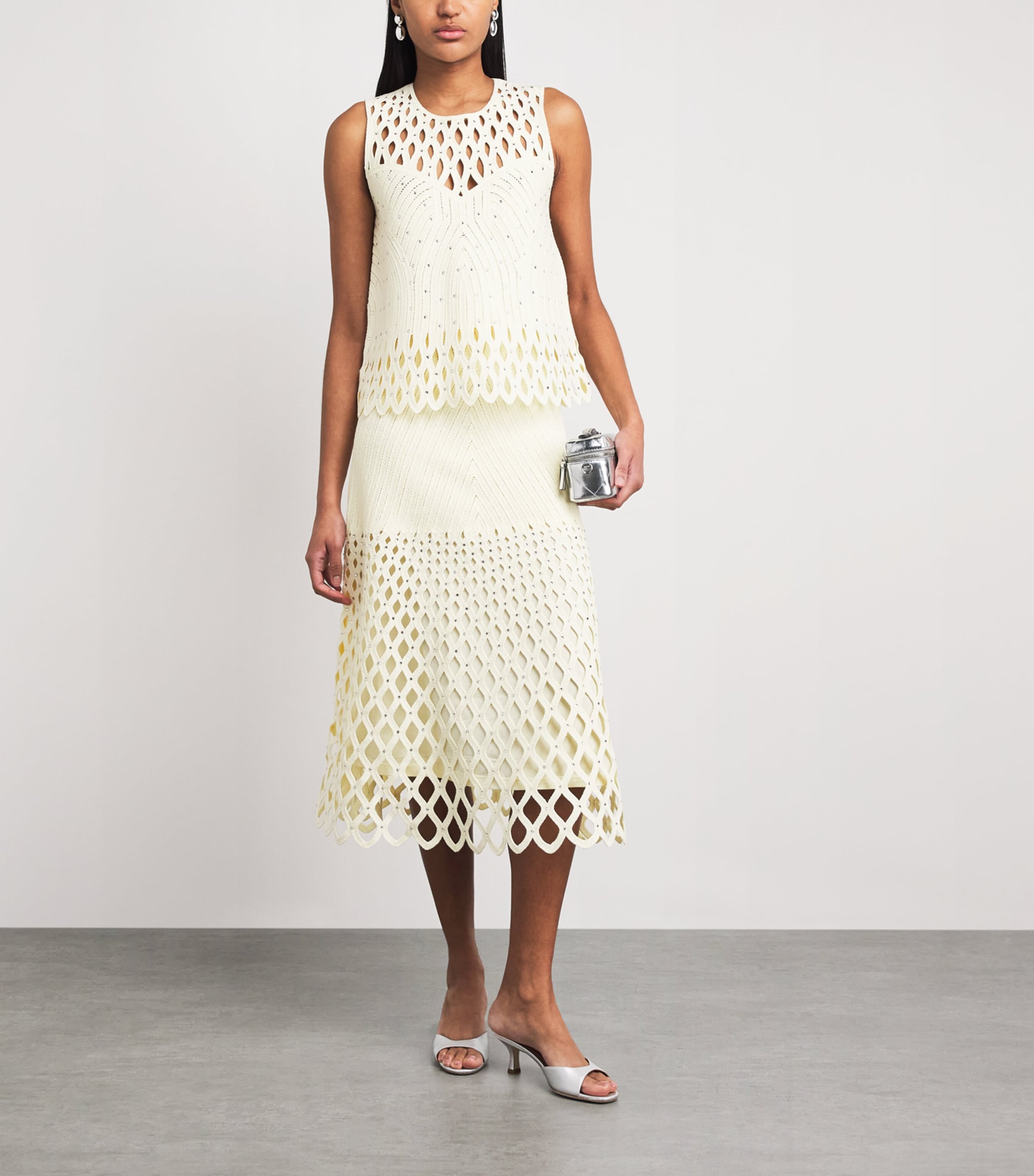 Maje Womens Embellished Crochet Midi Skirt Pale Yellow Image 2