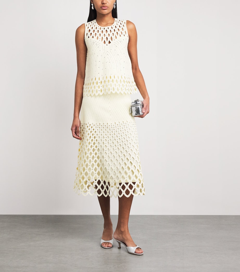 Maje Womens Embellished Crochet Midi Skirt Pale Yellow Image 2