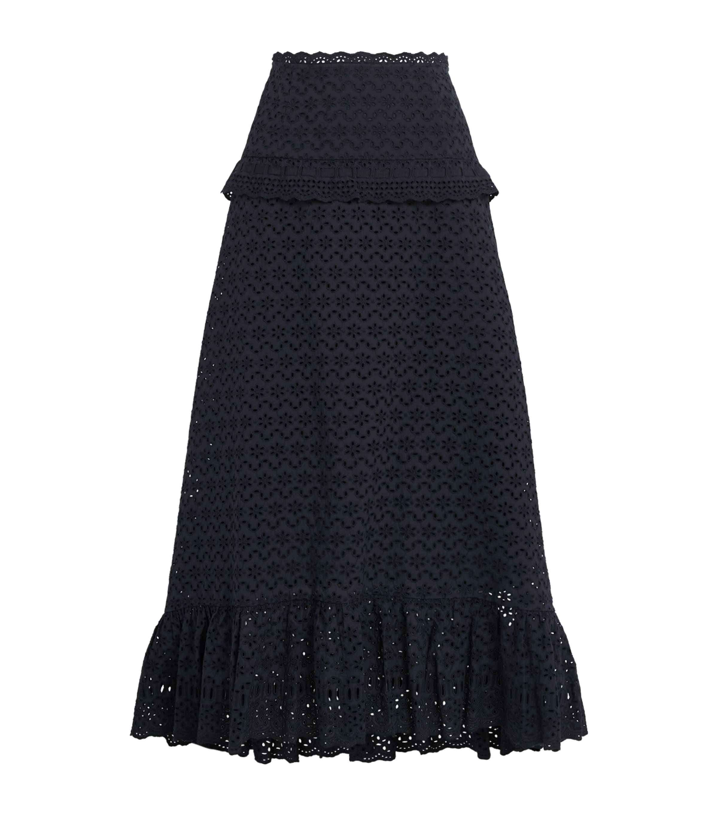 Ulla Johnson Womens Broderie Anglaise Violetta Midi Skirt Midnight Image 1
