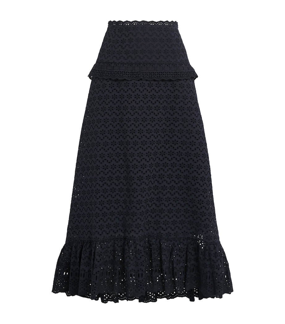 Ulla Johnson Womens Broderie Anglaise Violetta Midi Skirt Midnight Image 1