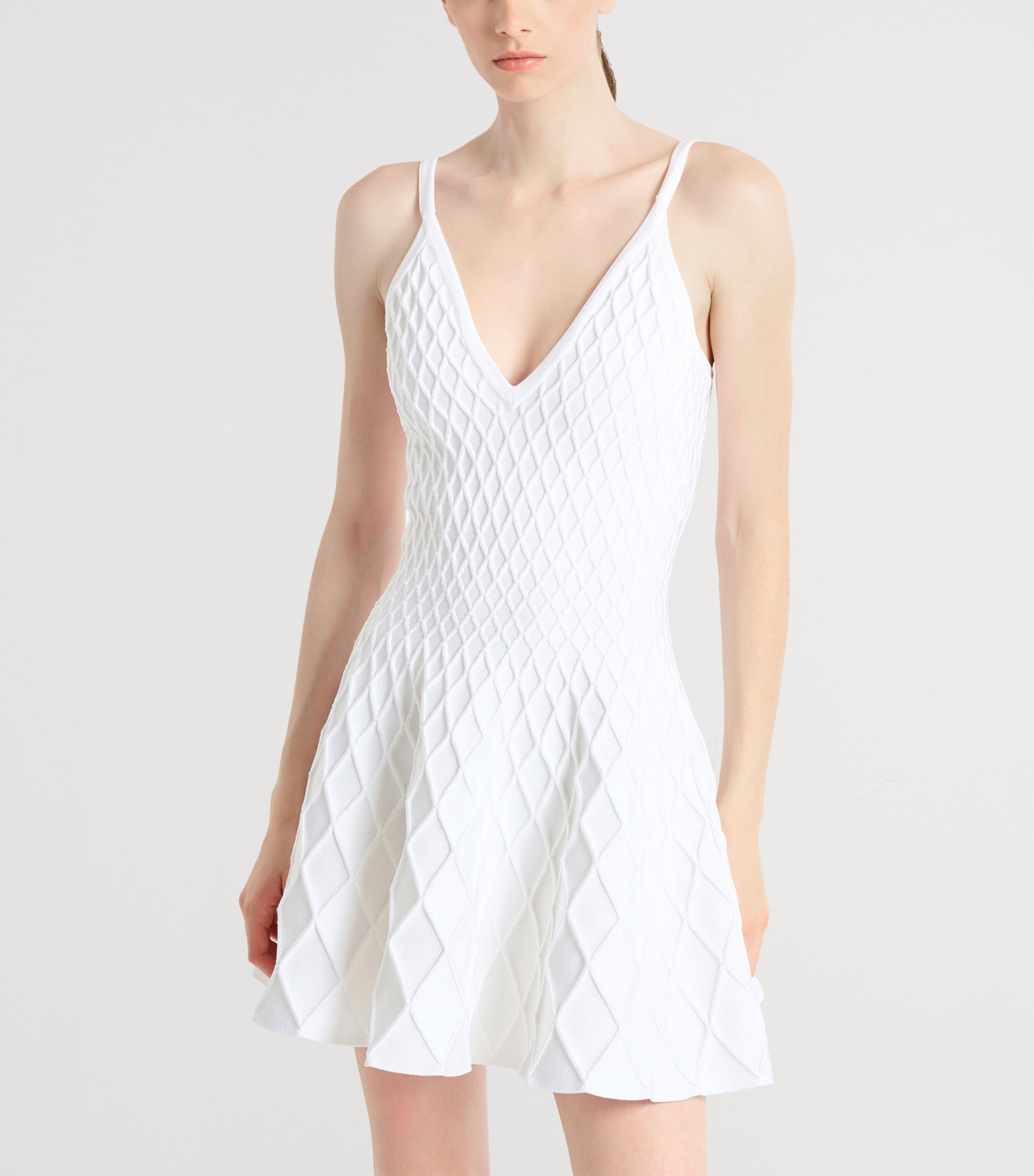 Balmain Womens Knitted Flared Mini Dress Blanc Image 3