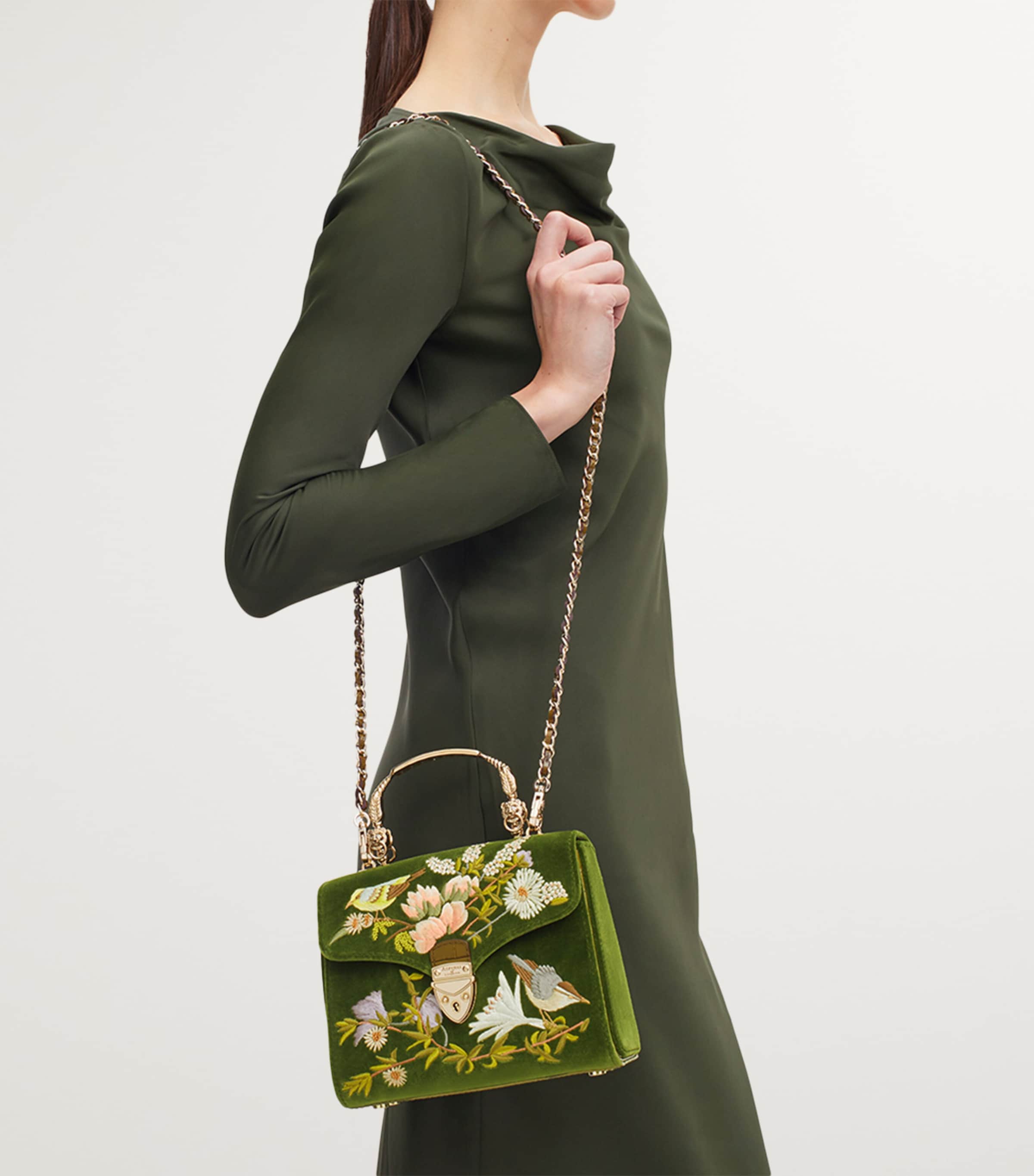 Midi Velvet Embroidered Mayfair Top-Handle Bag OLIVE Image 2