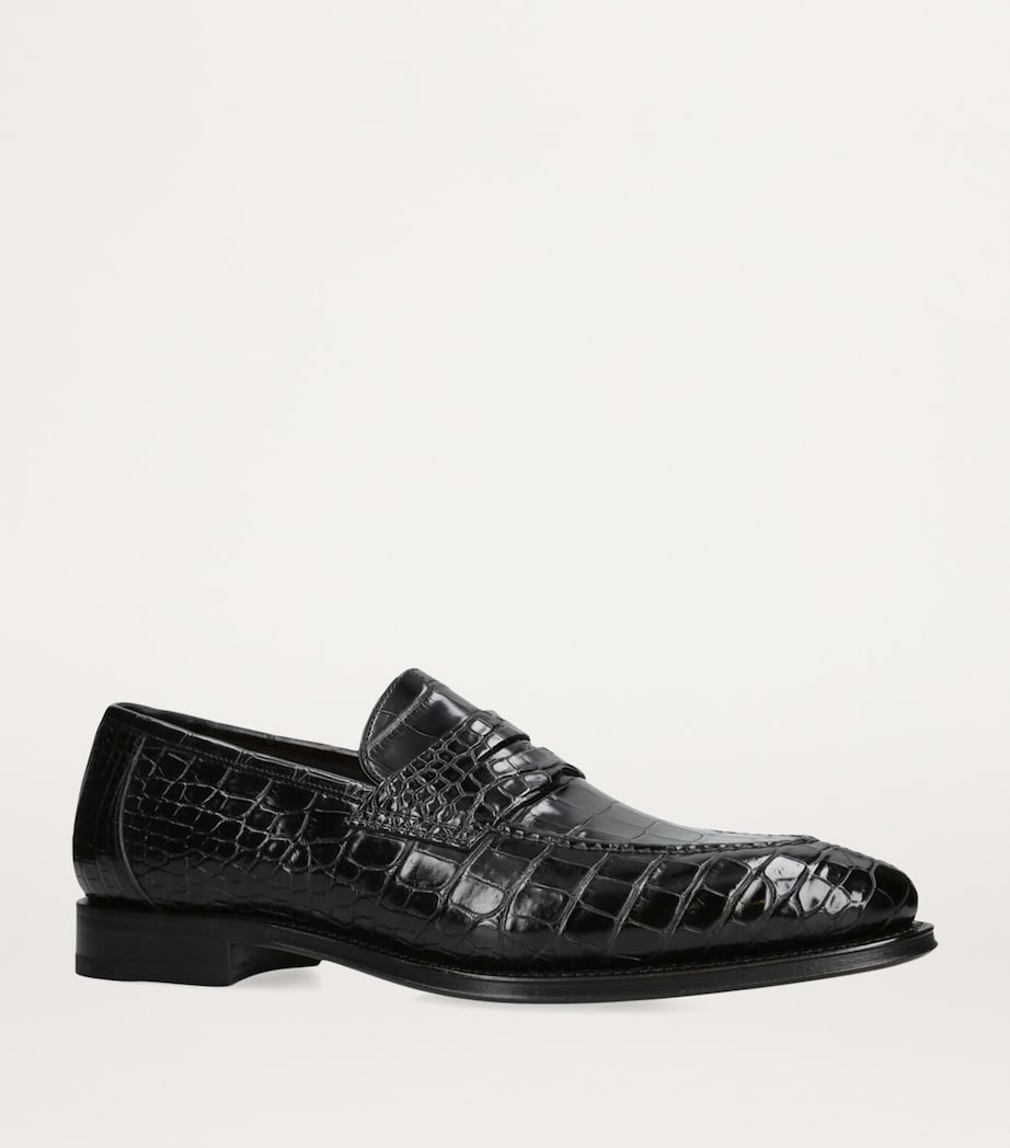 Crocodile Skin Duke Penny Loafers BLACK Image 3
