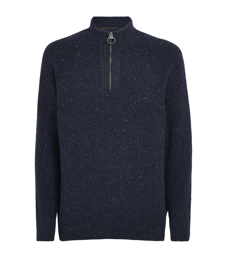 Barbour Mens Wool-Blend Essentials Fleck Quarter-Zip Sweater Navy Image 1