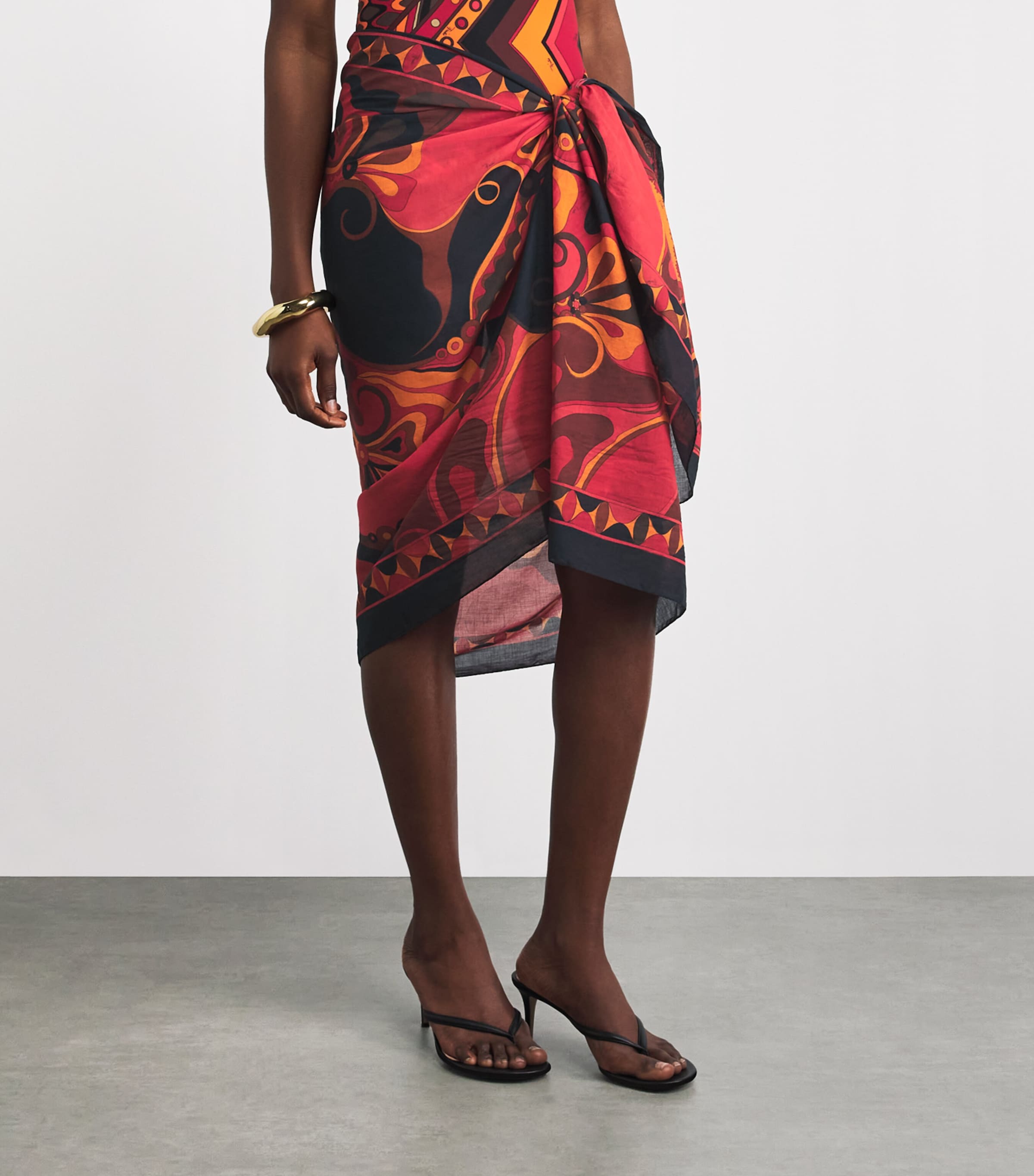 PUCCI Womens Cotton Orchidee Print Pareo Orange Image 4