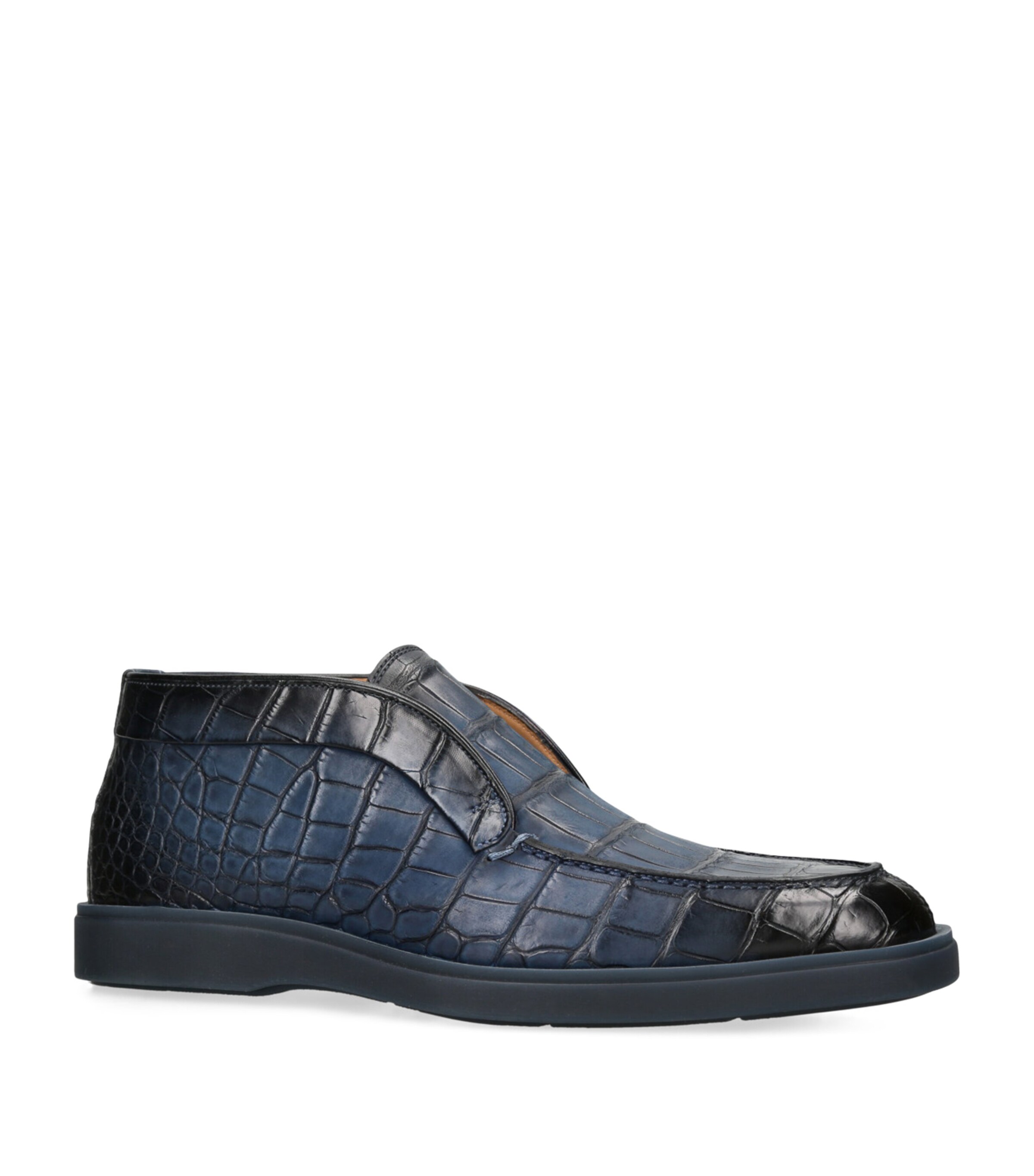 Santoni Navy Crocodile Detroit High-Top Loafers | Harrods VE display picture 3