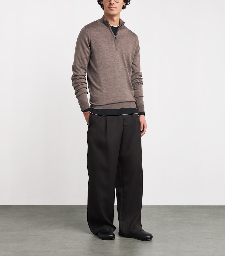 Extra Fine Merino Wool Half-Zip Tapton Sweater MUSHROOM Image 2