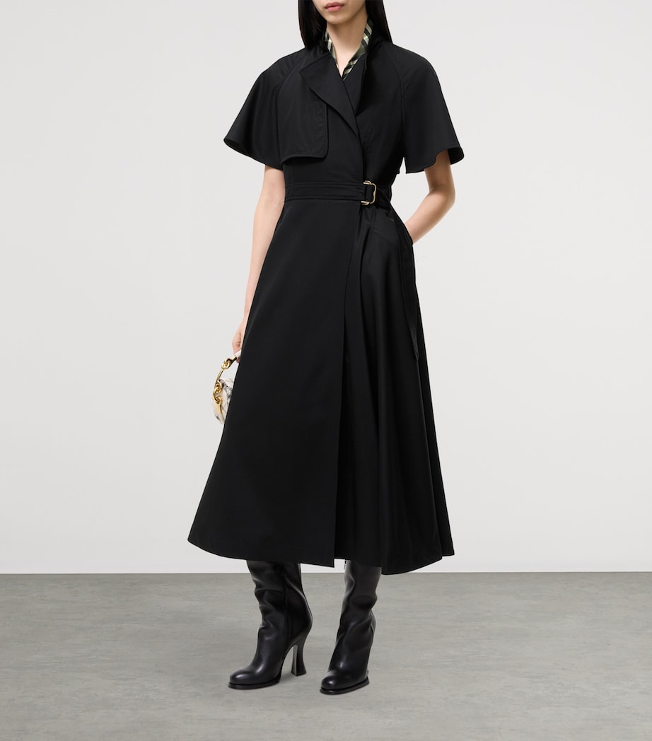 Burberry Womens Wool Twill Midi Wrap Dress Black Image 2
