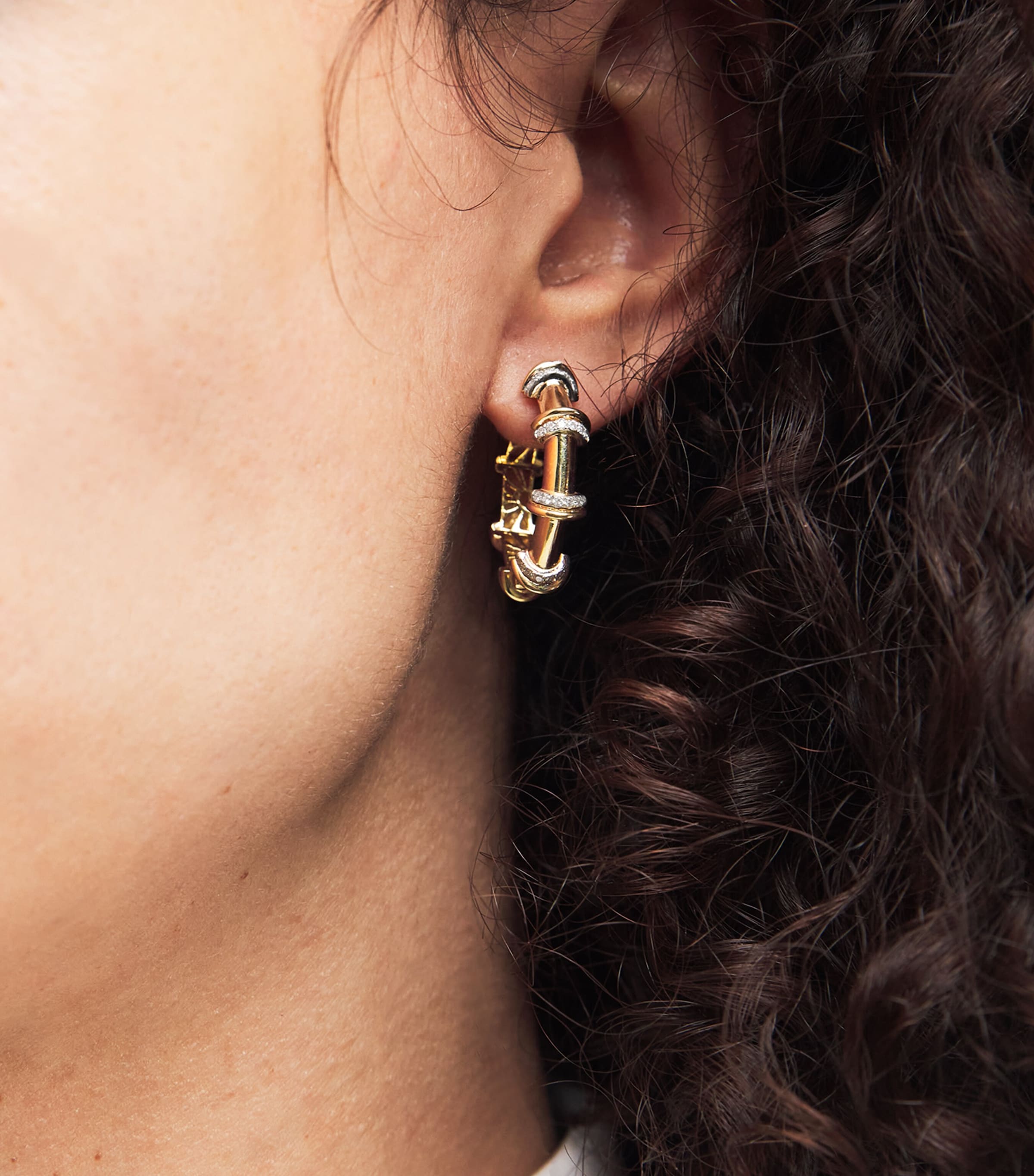 Yellow Gold and Diamond Warrior N*93 Hoop Earrings YELLOW GOLD Image 4