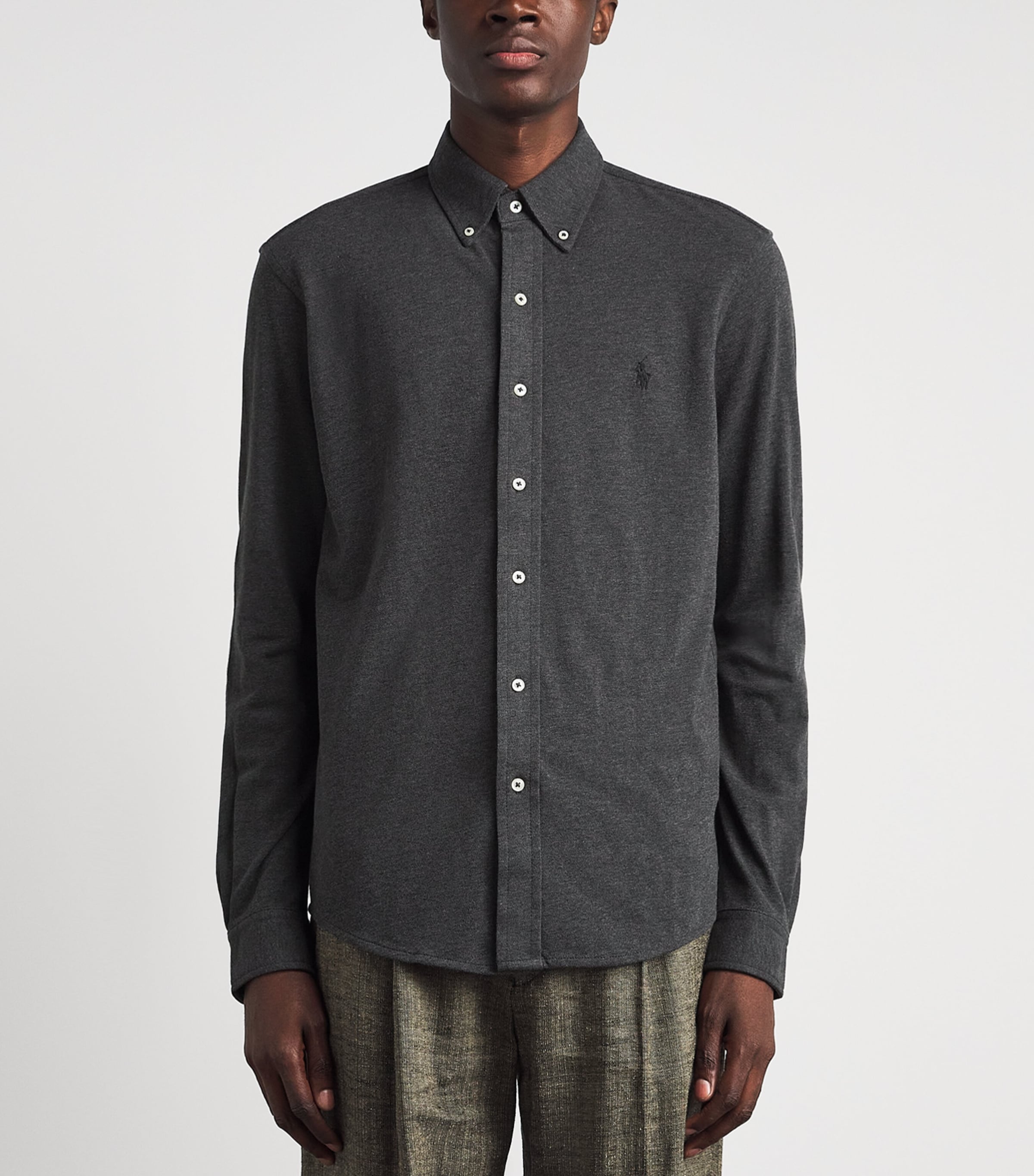 Polo Ralph Lauren Mens Cotton Mesh Shirt Windsor Hther Image 4