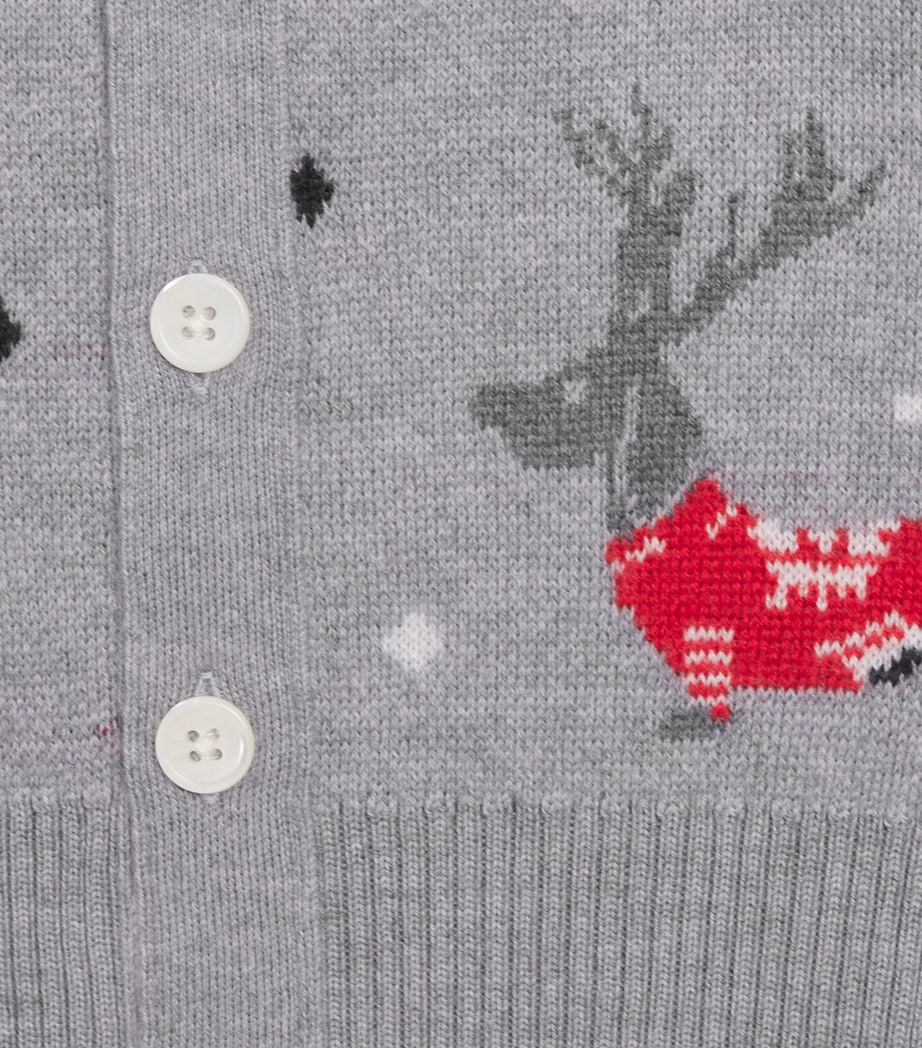 Thom Browne Kids Cotton Reindeer Hector Cardigan (2-12 Years) Lt Grey Image 3