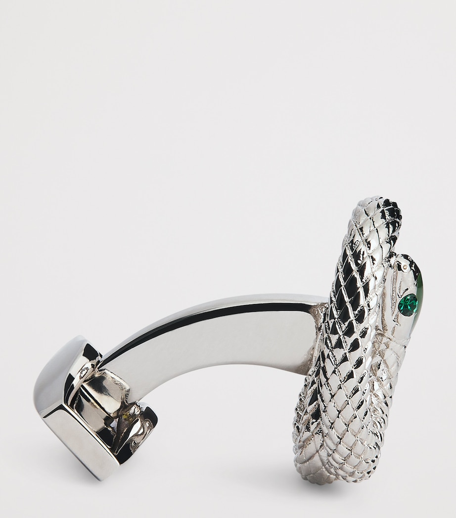 Tateossian Palladium Enamel-Detail Viper Cufflinks Silver Colour Image 4