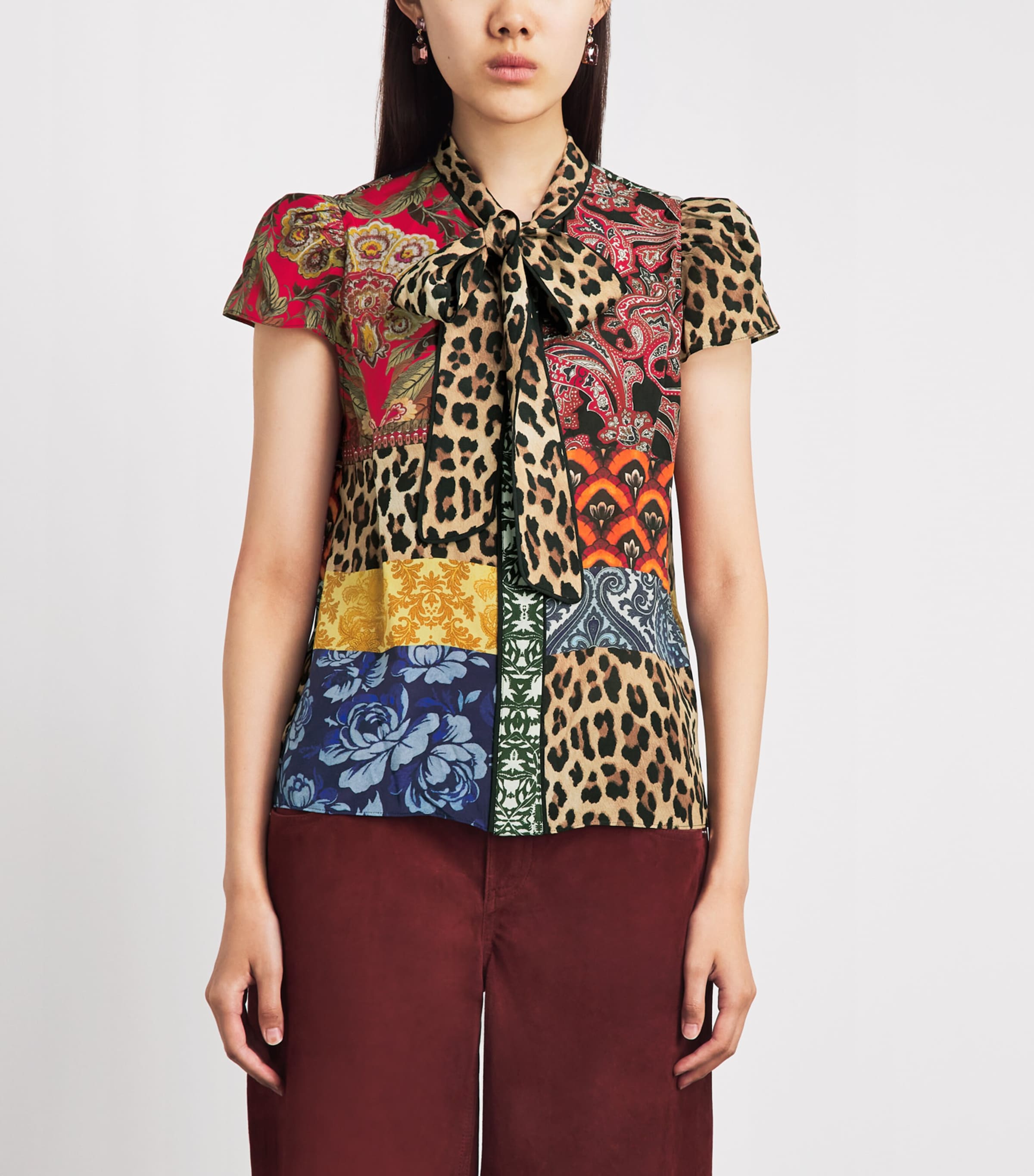 Alice+Olivia Womens Silk Printed Jeannie Blouse Off The Grid Sm Image 4