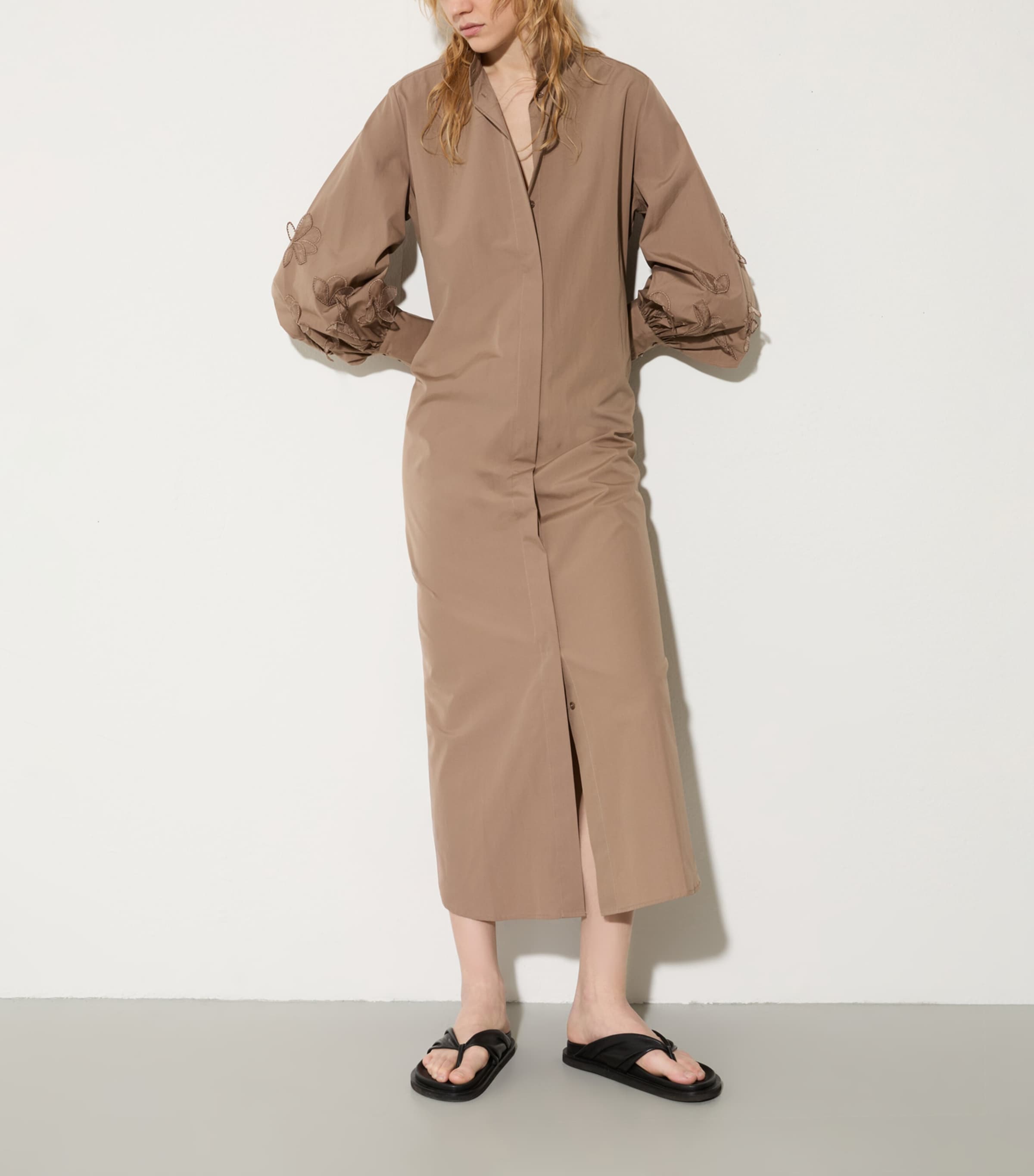 Cotton Appliqué Midi Dress COCOA Image 2