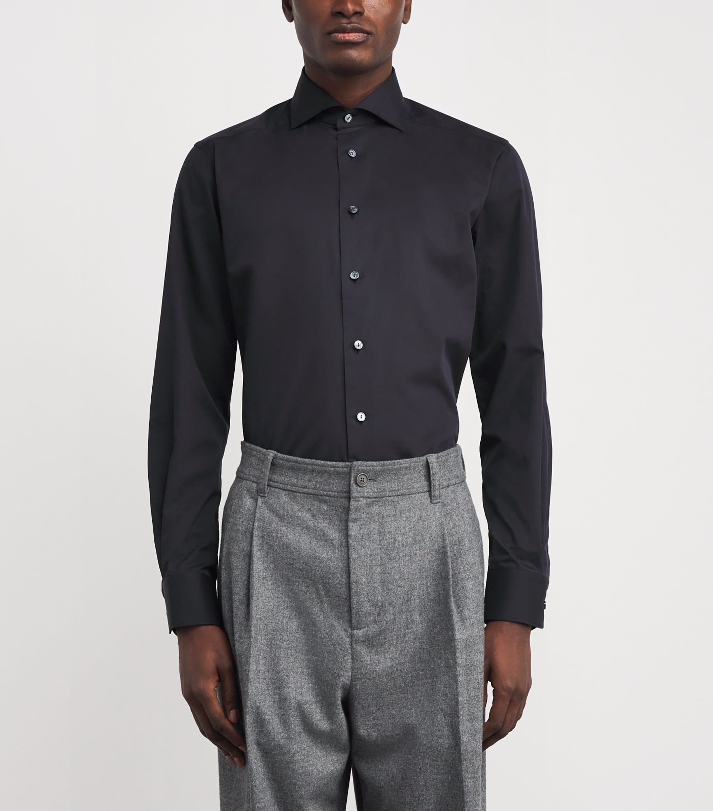 Cotton-Silk Long-Sleeve Shirt 18BLACK Image 3