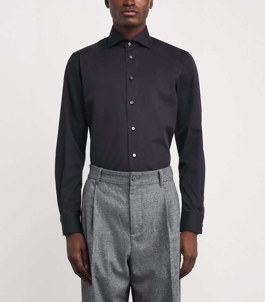 Cotton-Silk Long-Sleeve Shirt 18BLACK Image 3