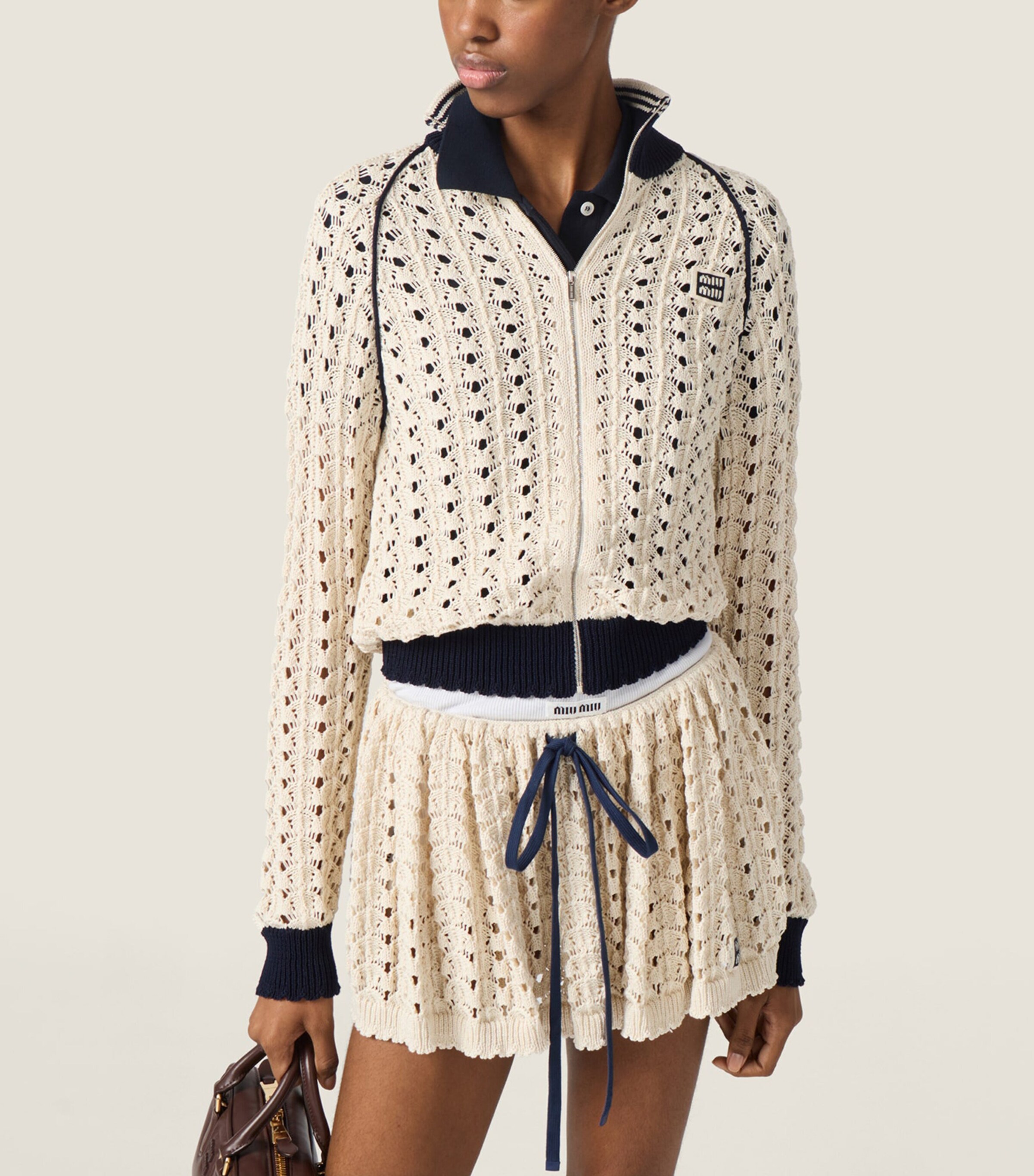 Miu Miu Womens Crochet Zip-Up Cardigan Neutral Image 5