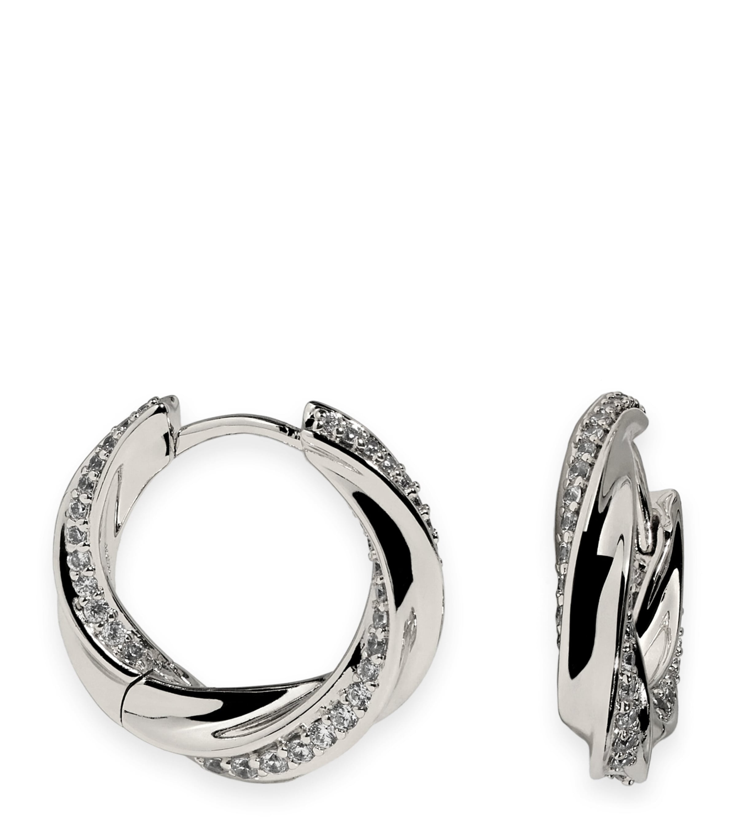 Astrid & Miyu Rhodium-Plated Embellished Cosmic Twist Huggies Silver Image 1
