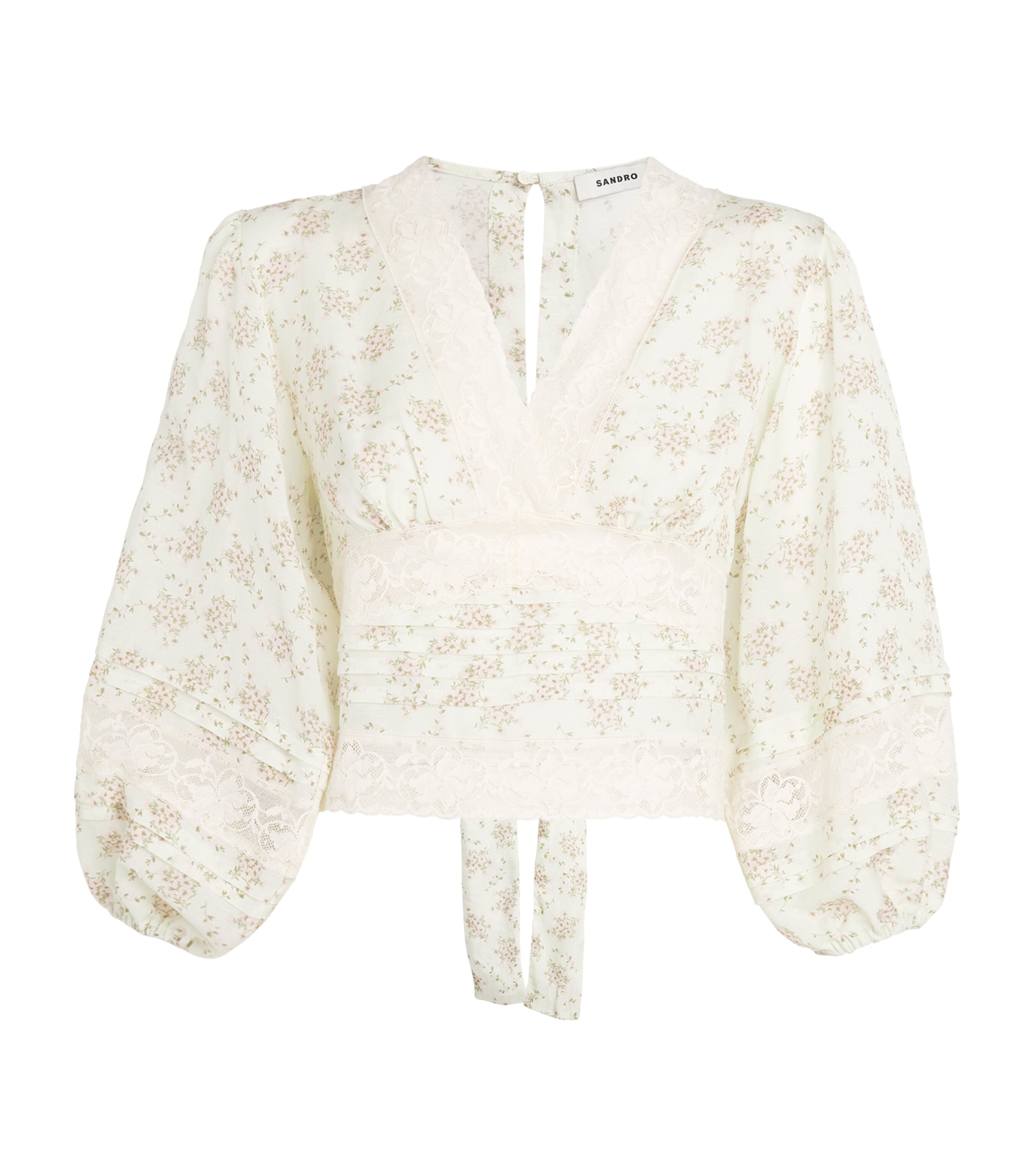 Sandro Paris Womens Floral Tie-Back Blouse Pink / Green Image 1