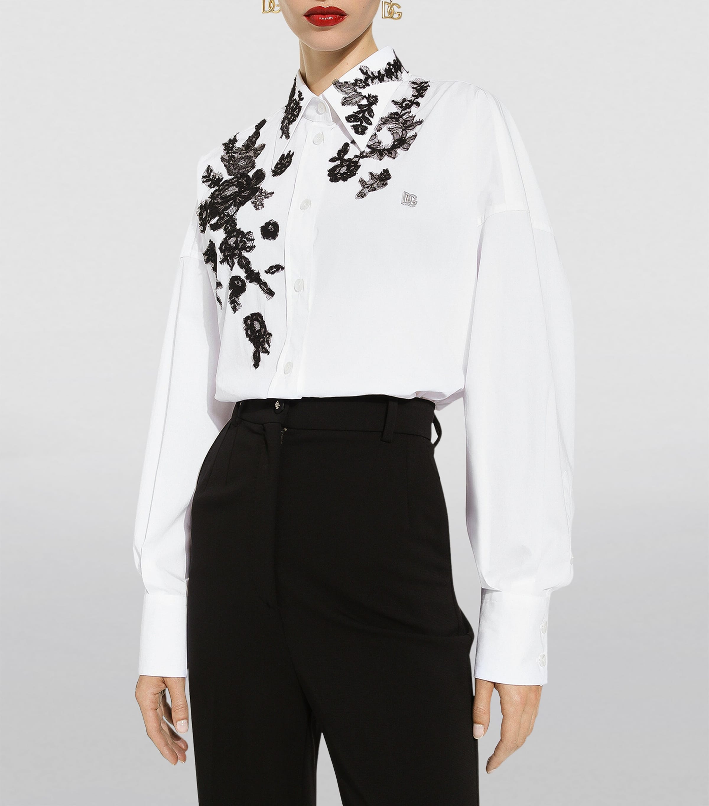 Cotton-Blend Floral Lace-Embellished Shirt W0800-OPTICAL WHITE Image 3
