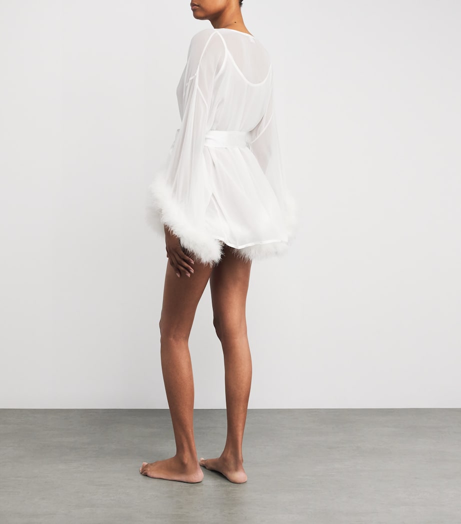 Silk Feather-Trim Sheer Diana Short Robe IVORY Image 3