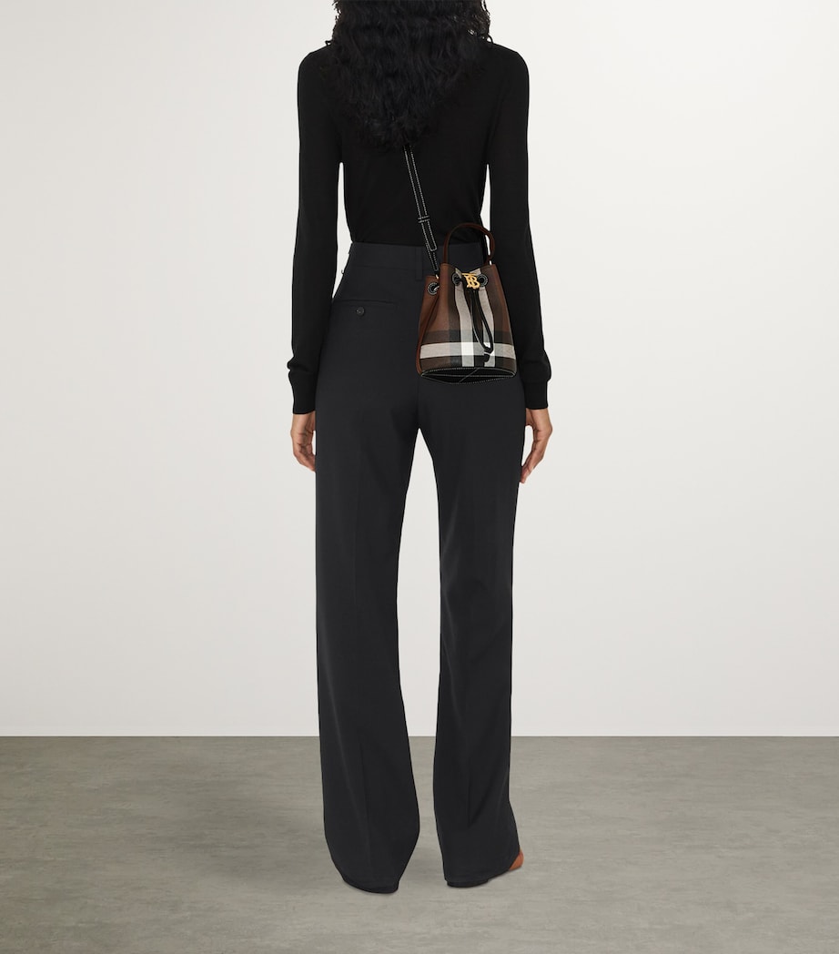 Burberry Mini Check Monogram Bucket Bag Dark Birch Brown Image 7