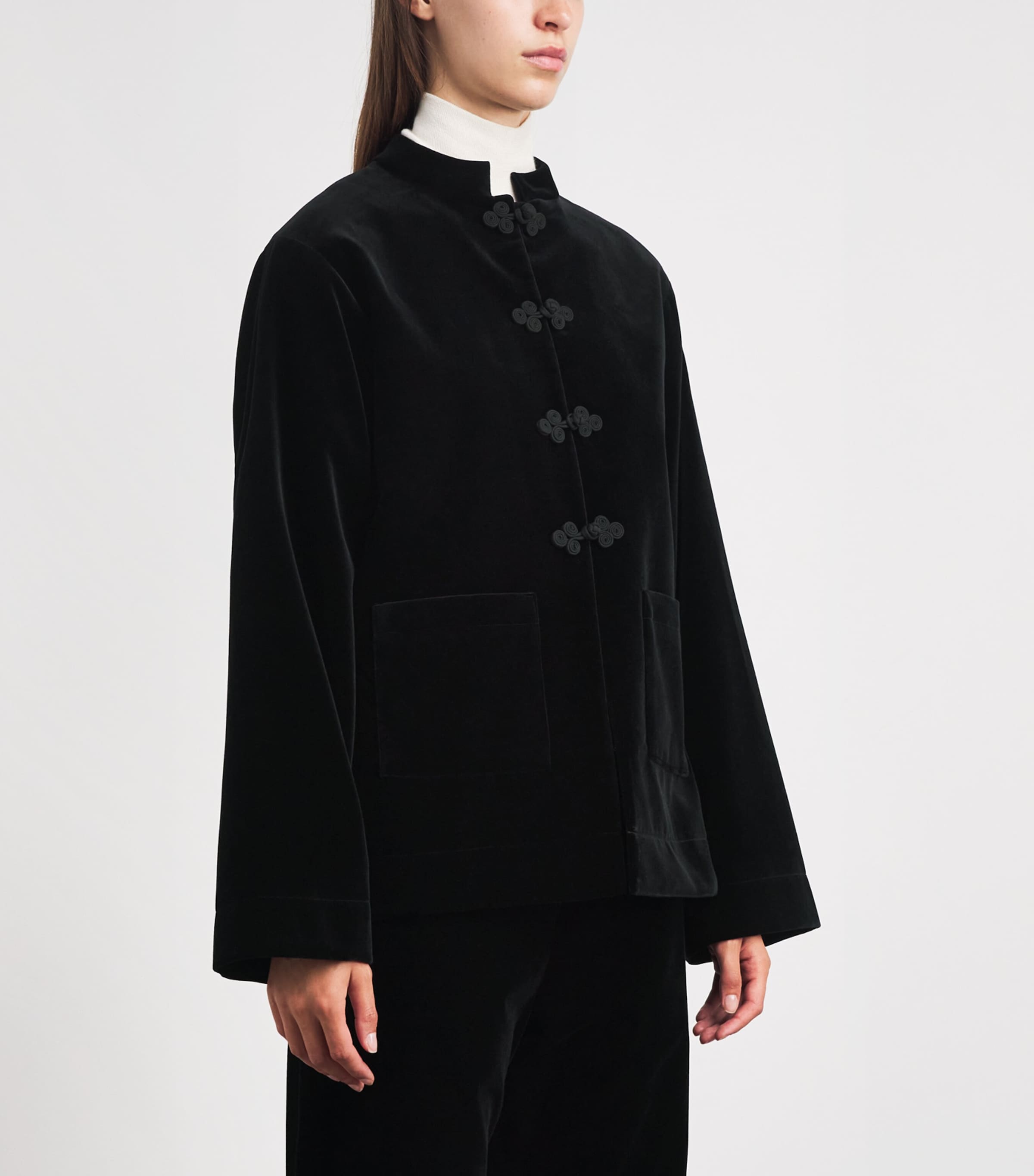 Róhe Womens Velvet Pankou-Closure Jacket Black Image 4