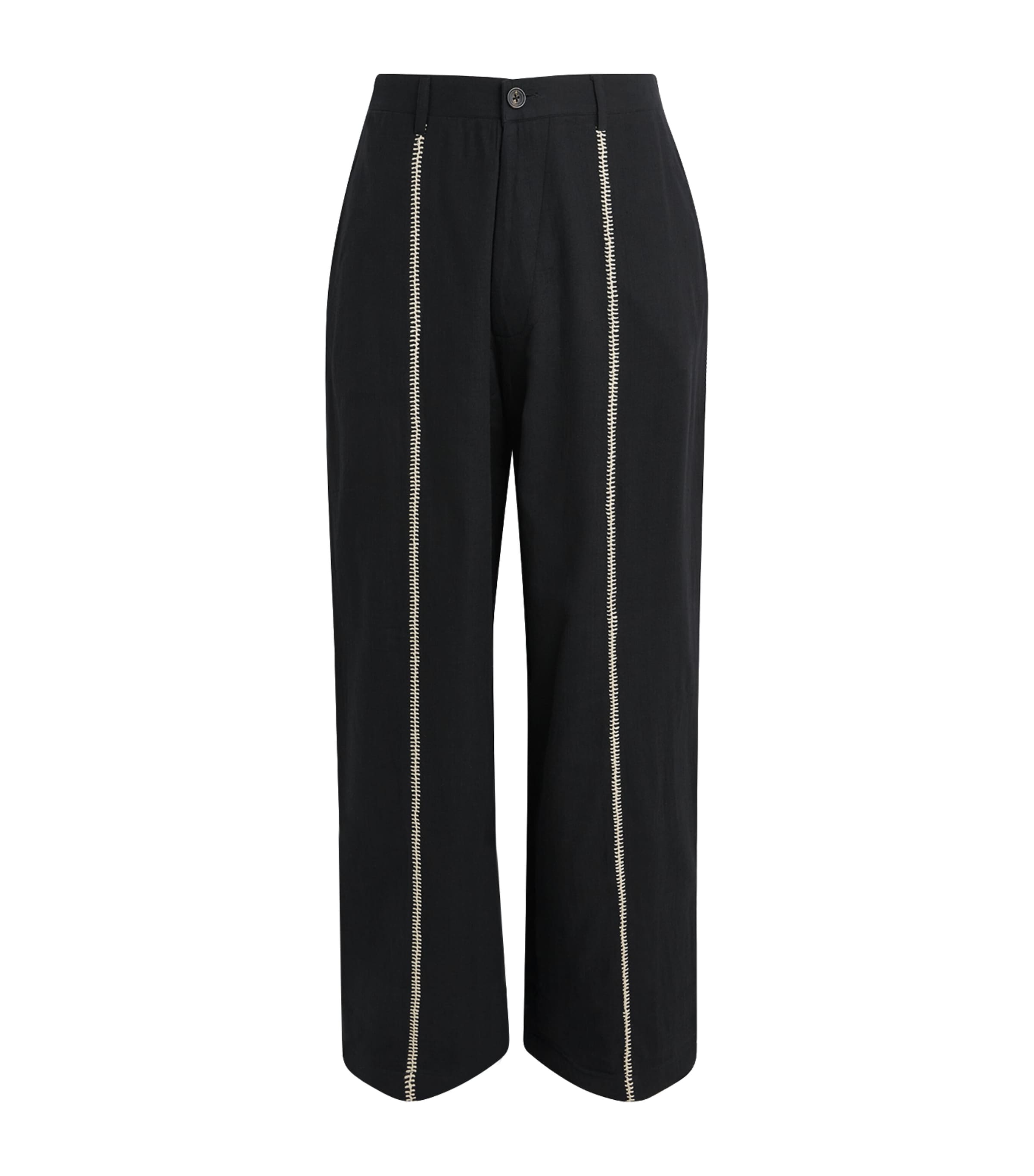 Kartik Research Mens Wool Manari Trousers Black/ Ecru Image 1