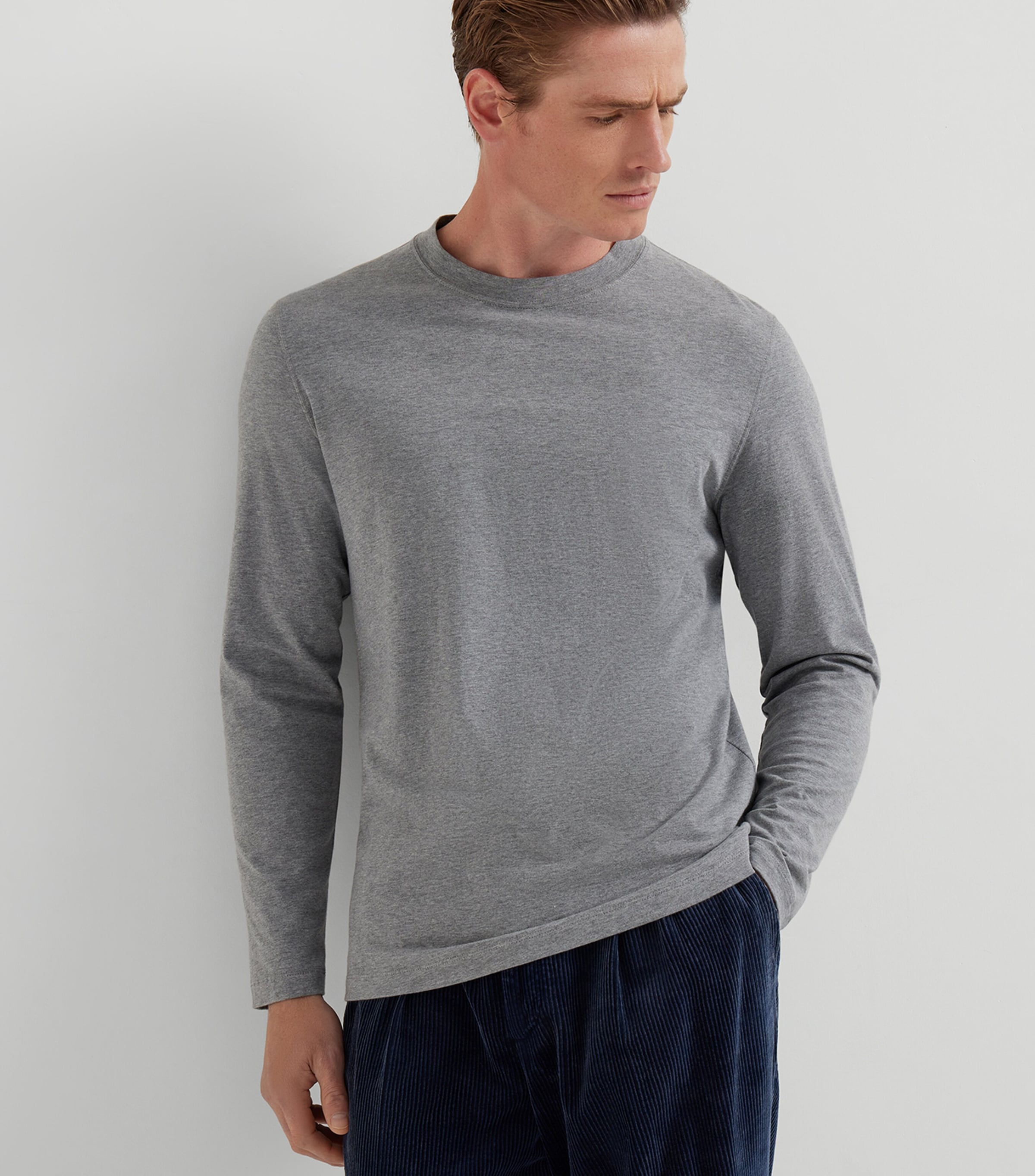 BRUNELLO CUCINELLI グレー 長袖 Tシャツ Brunello Cucinelli Grey Cotton Long-Sleeve T-Shirt | Harrods UK