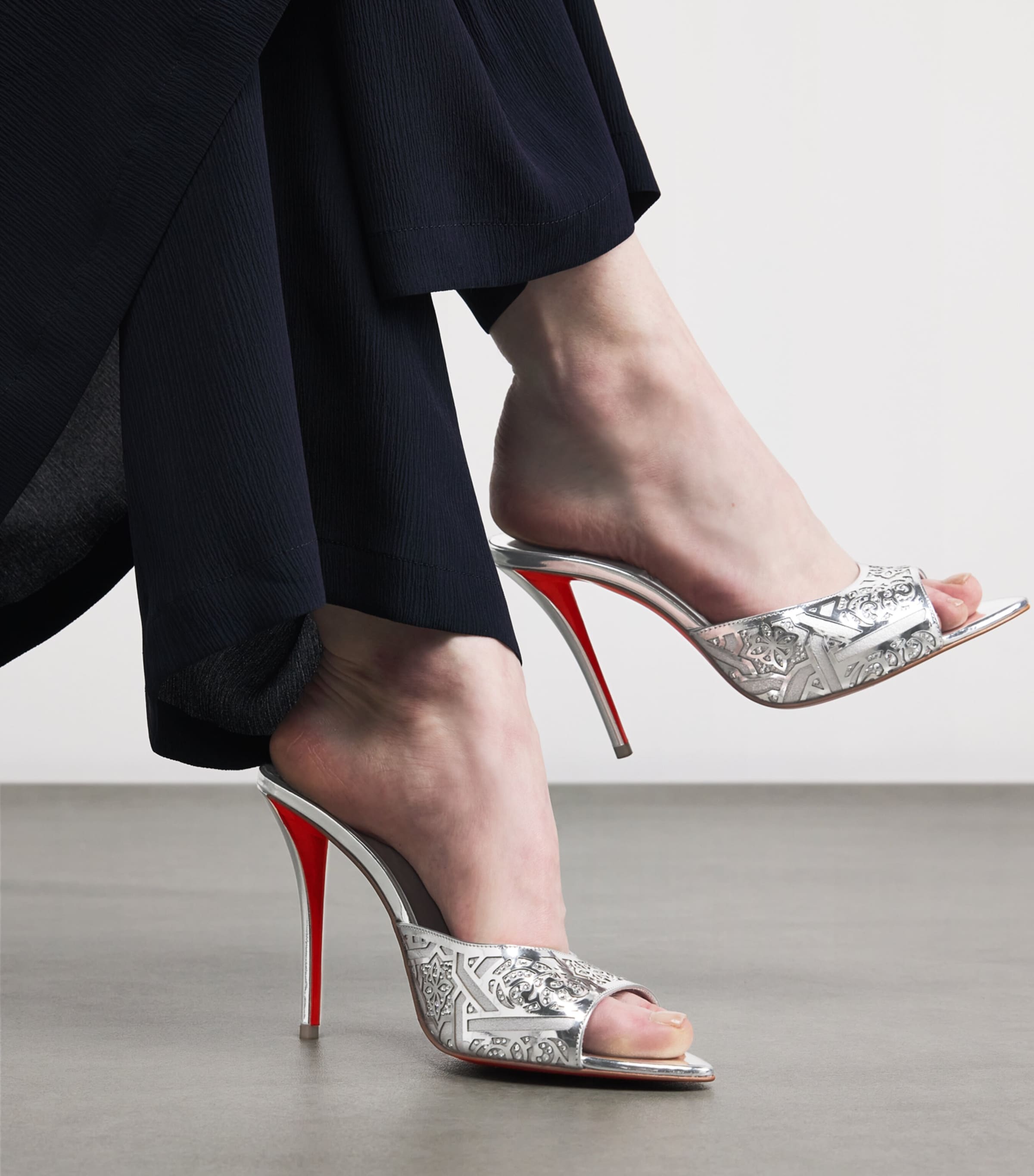 Christian Louboutin Silver Miss Z Mule Carouba Leather Mules 100